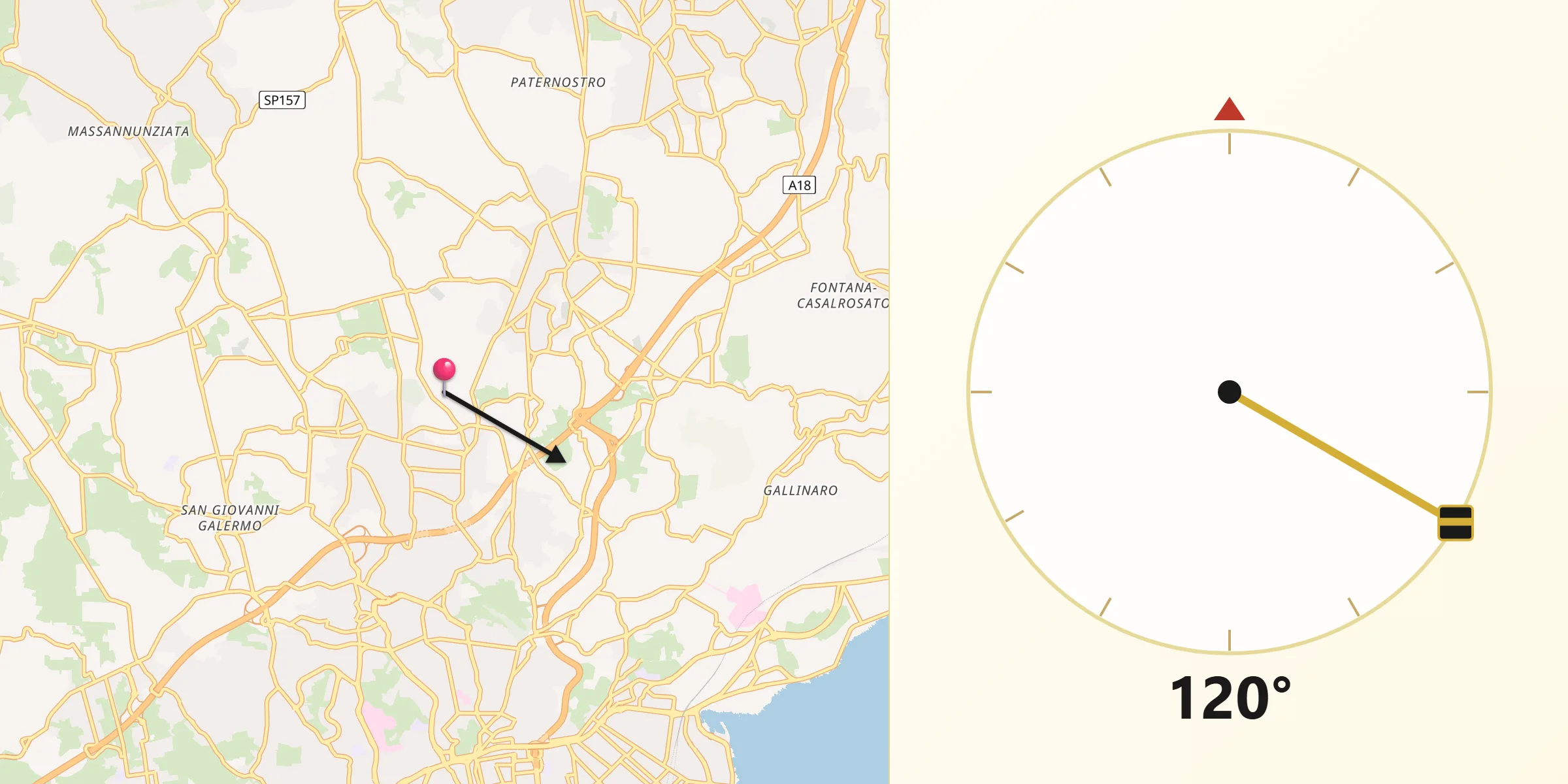 Direzione della Qibla da Tremestieri Etneo