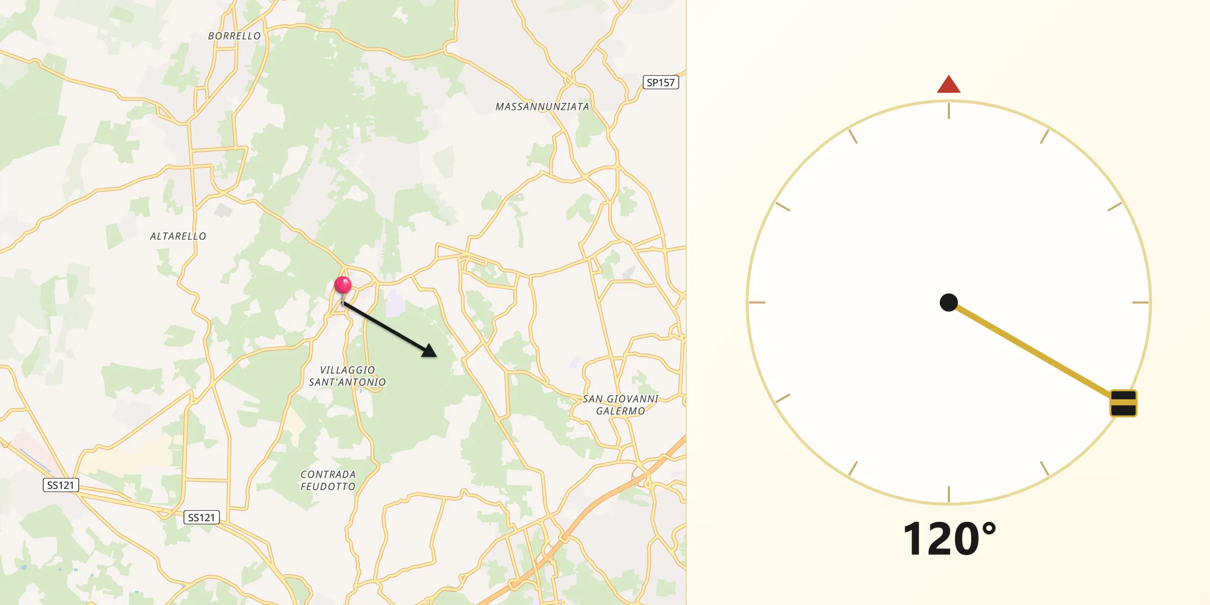 Direzione della Qibla da Camporotondo Etneo