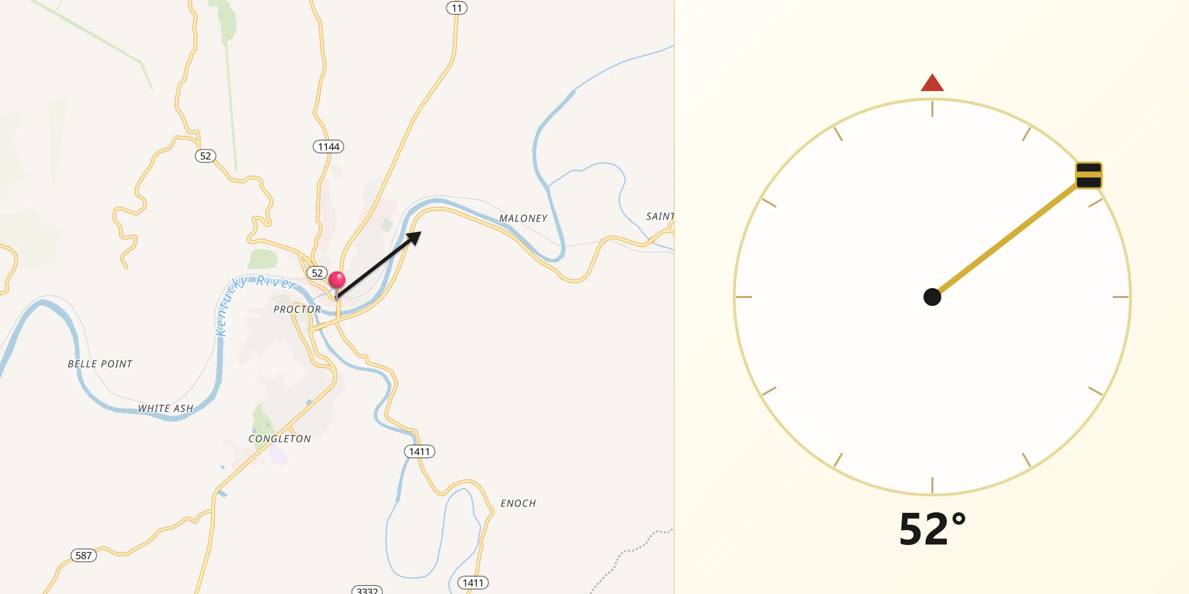 Qibla Direction from Beattyville