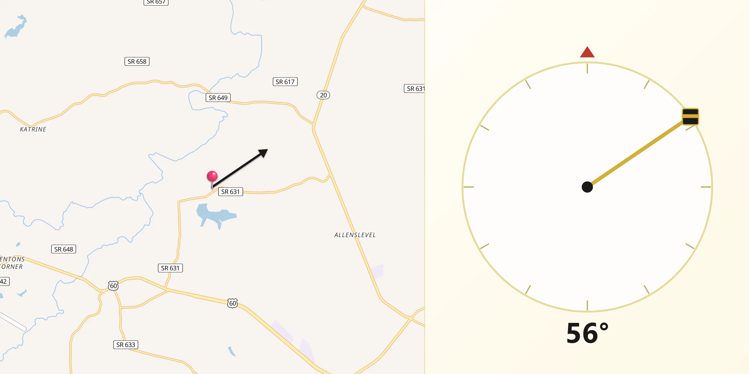 Qibla Direction from Buckingham County