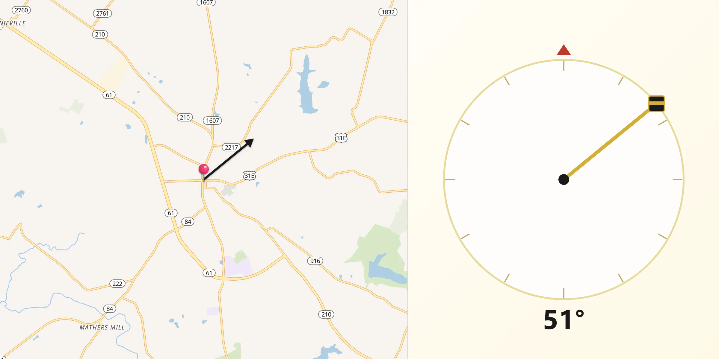 Qibla Direction from Hodgenville