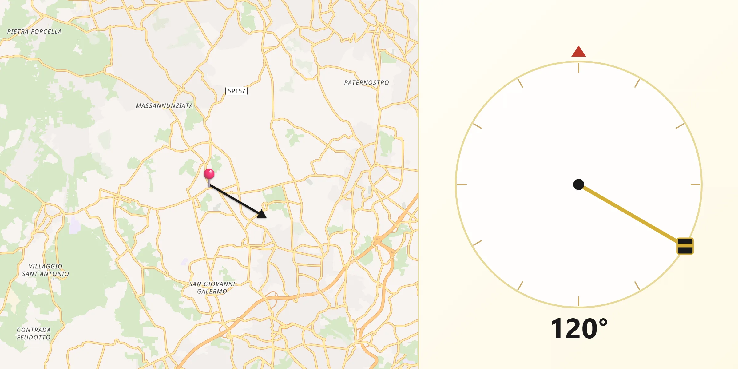 Direzione della Qibla da Mascalucia