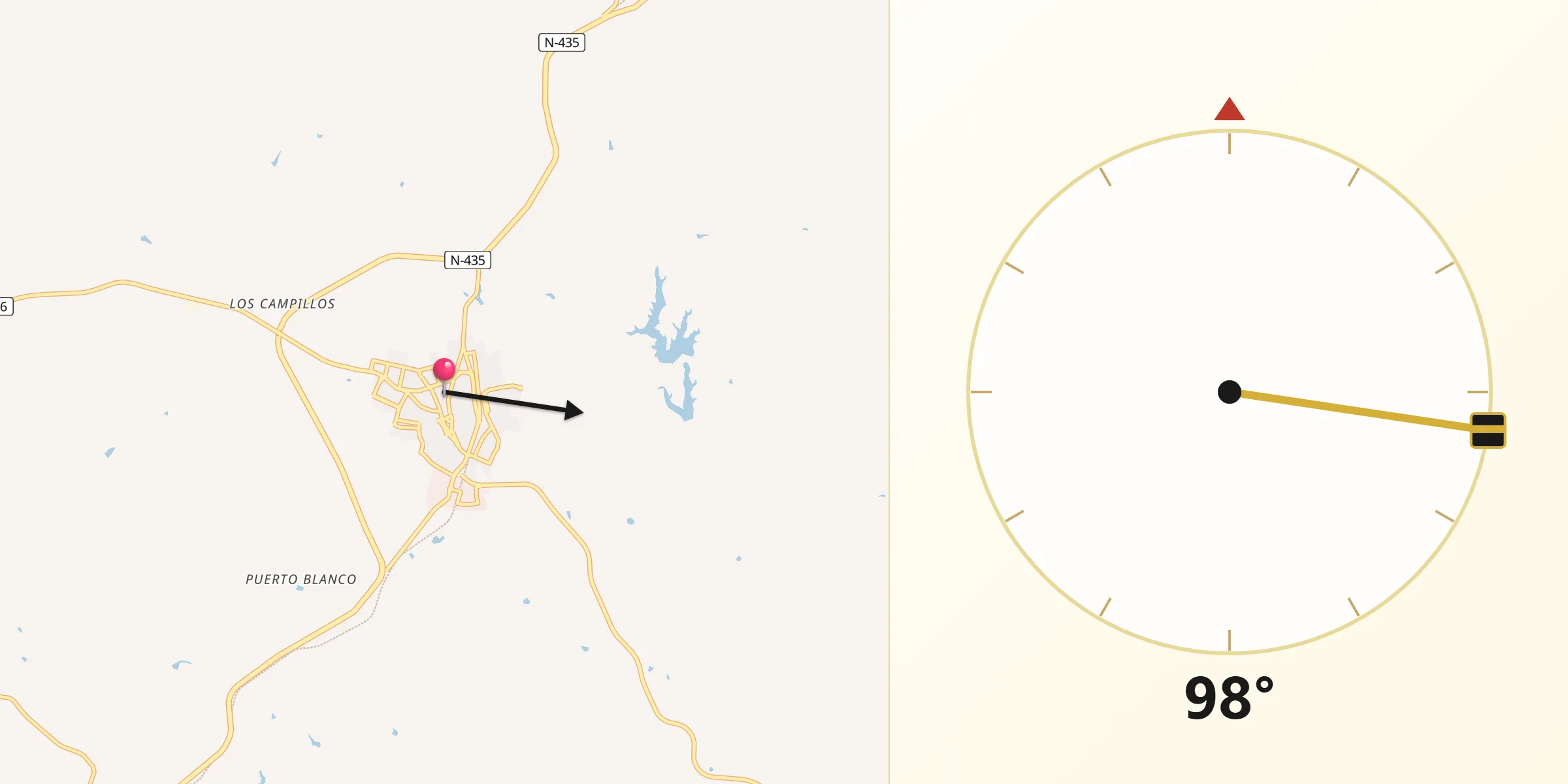 Dirección de la Qibla desde Valverde del Camino