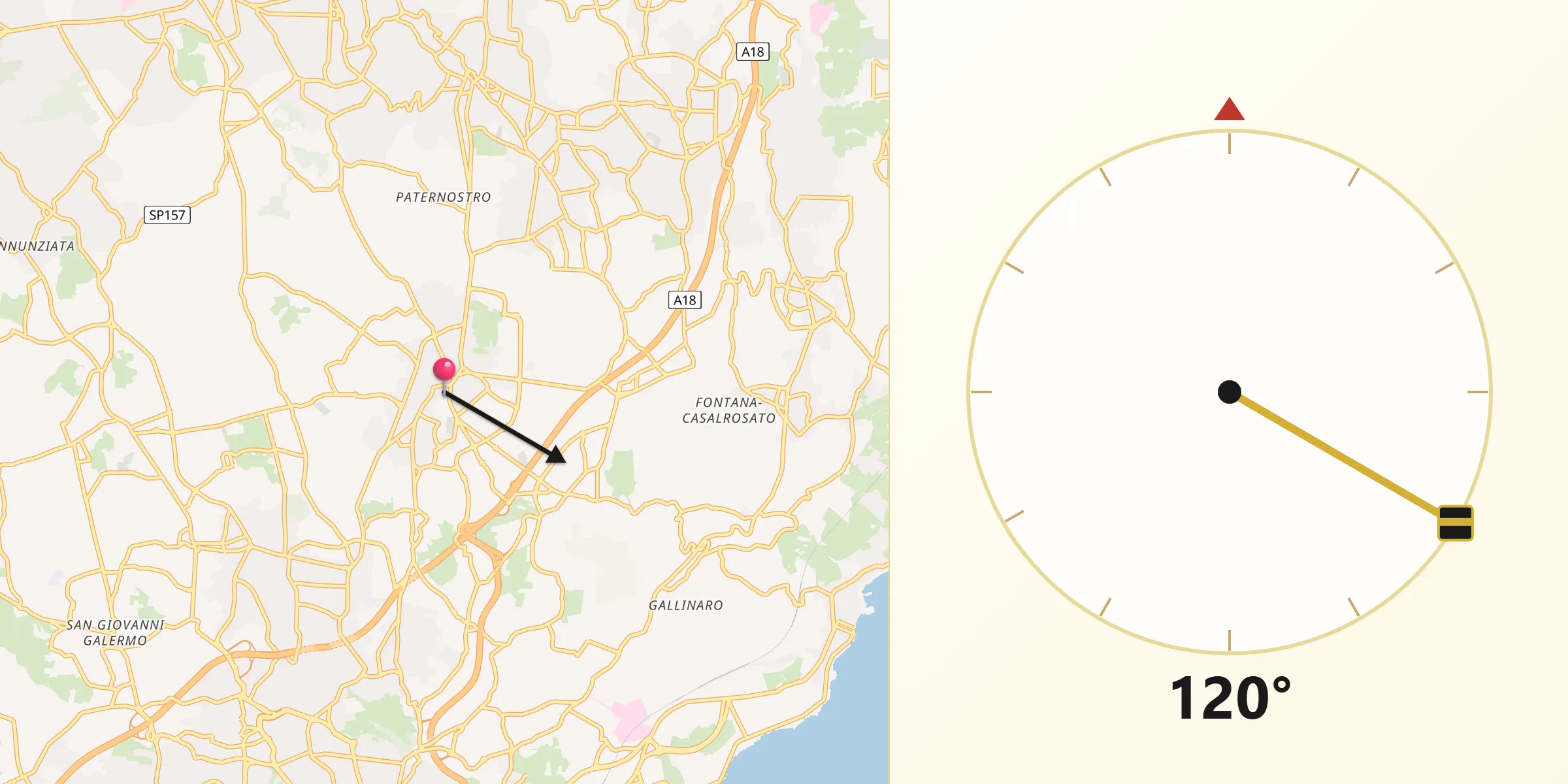 Direzione della Qibla da San Giovanni la Punta