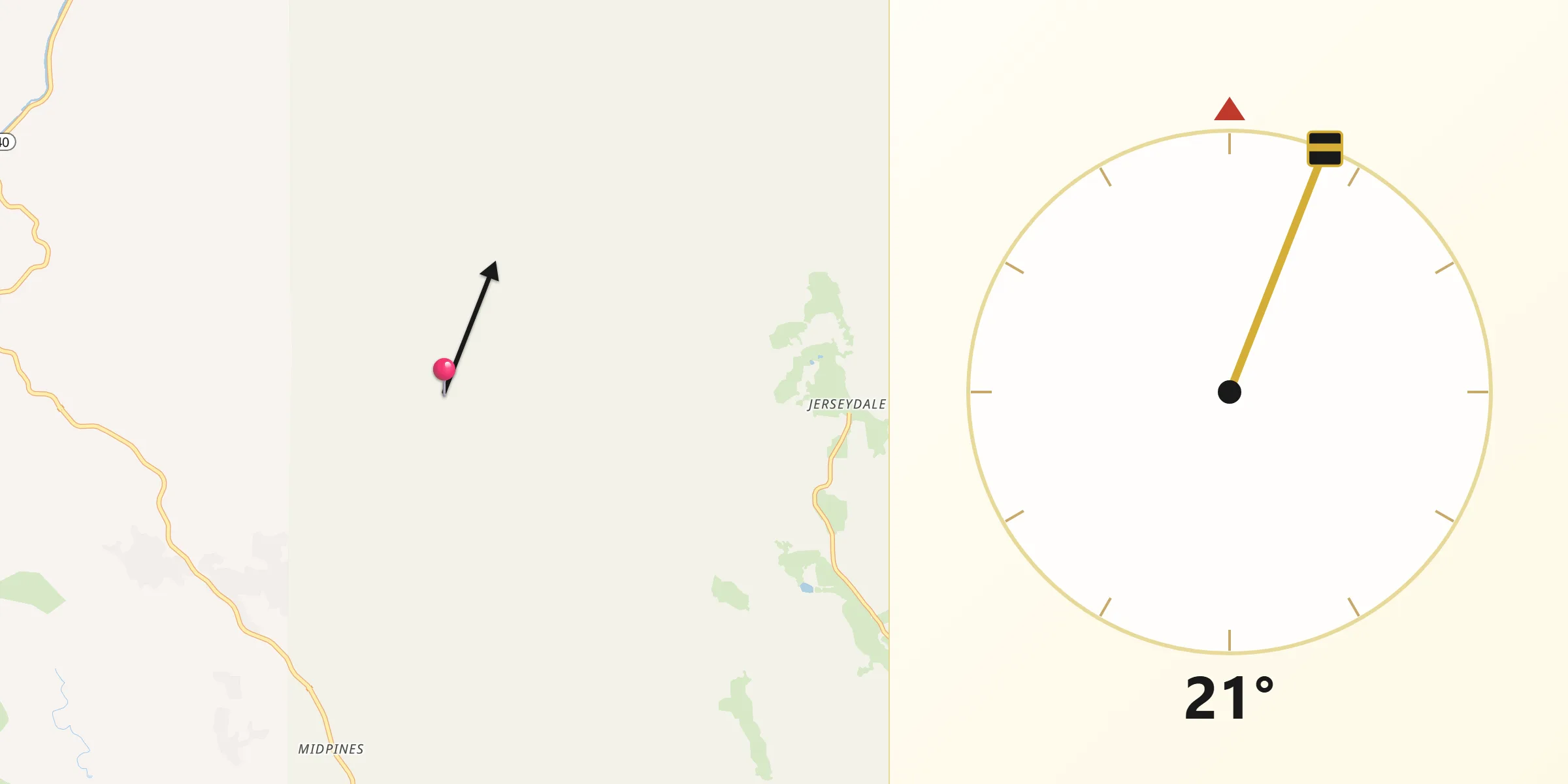Qibla Direction from Mariposa County