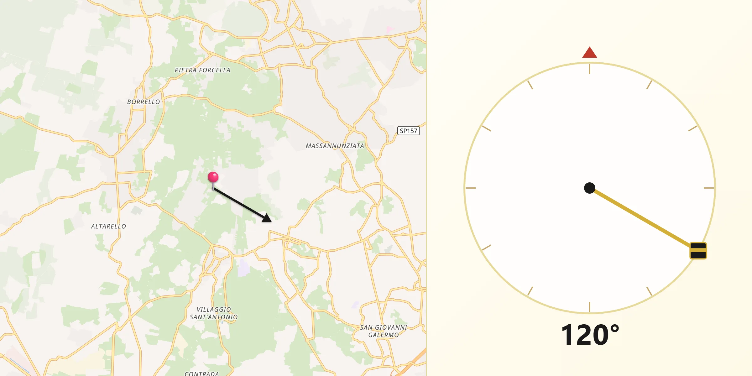 Direzione della Qibla da Villaggio del Pino-Le Ginestre