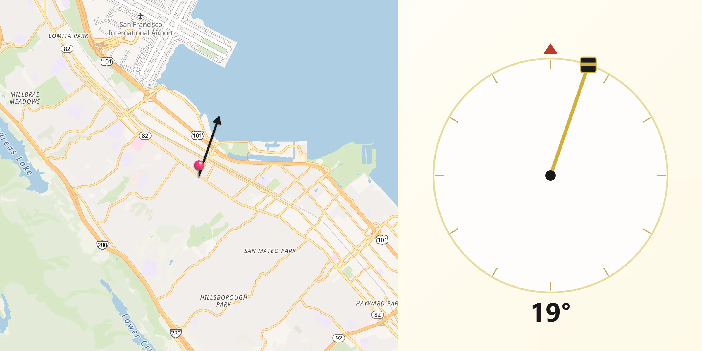 Qibla Direction from Burlingame