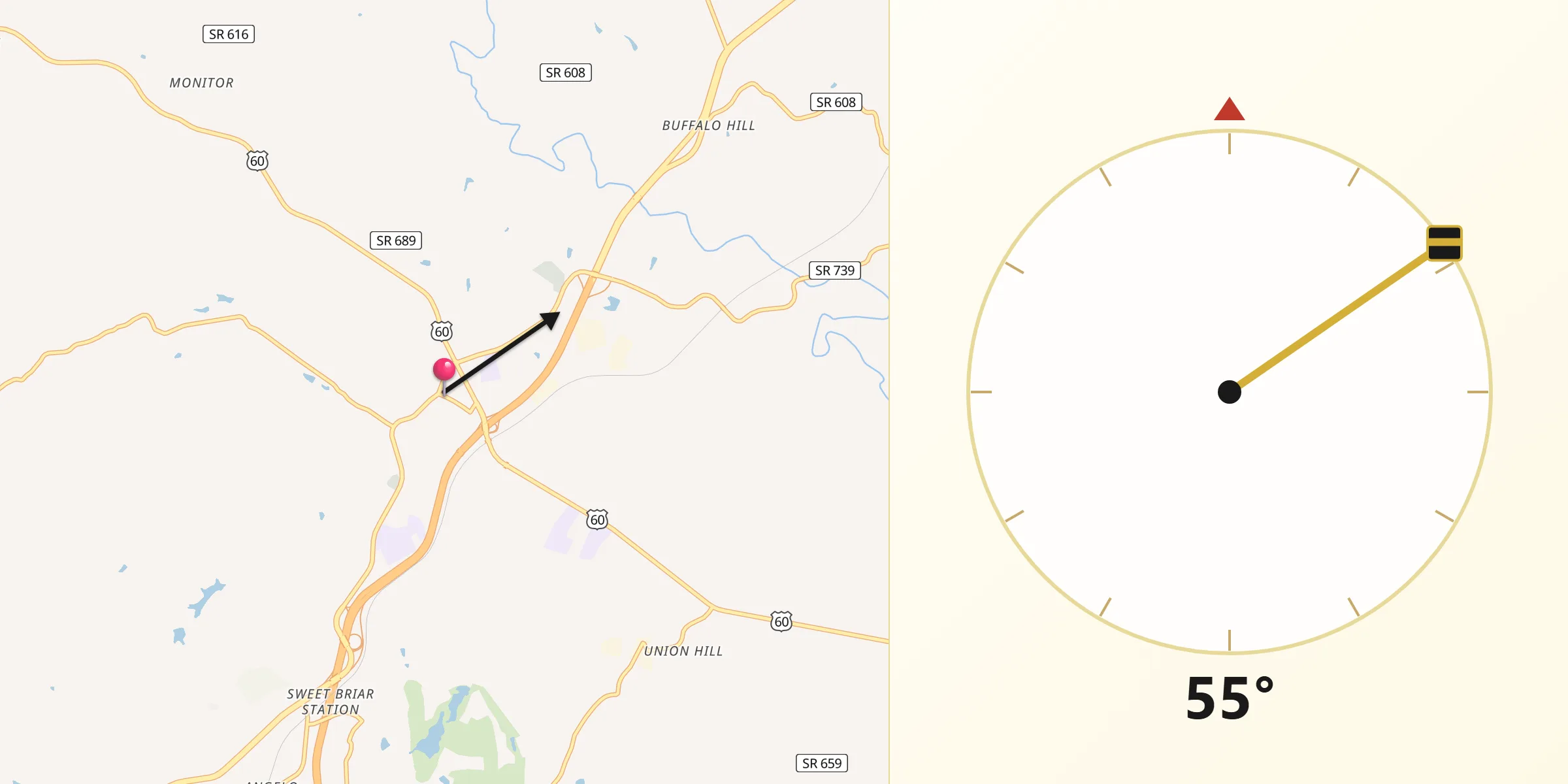 Dirección de la Qibla desde Amherst
