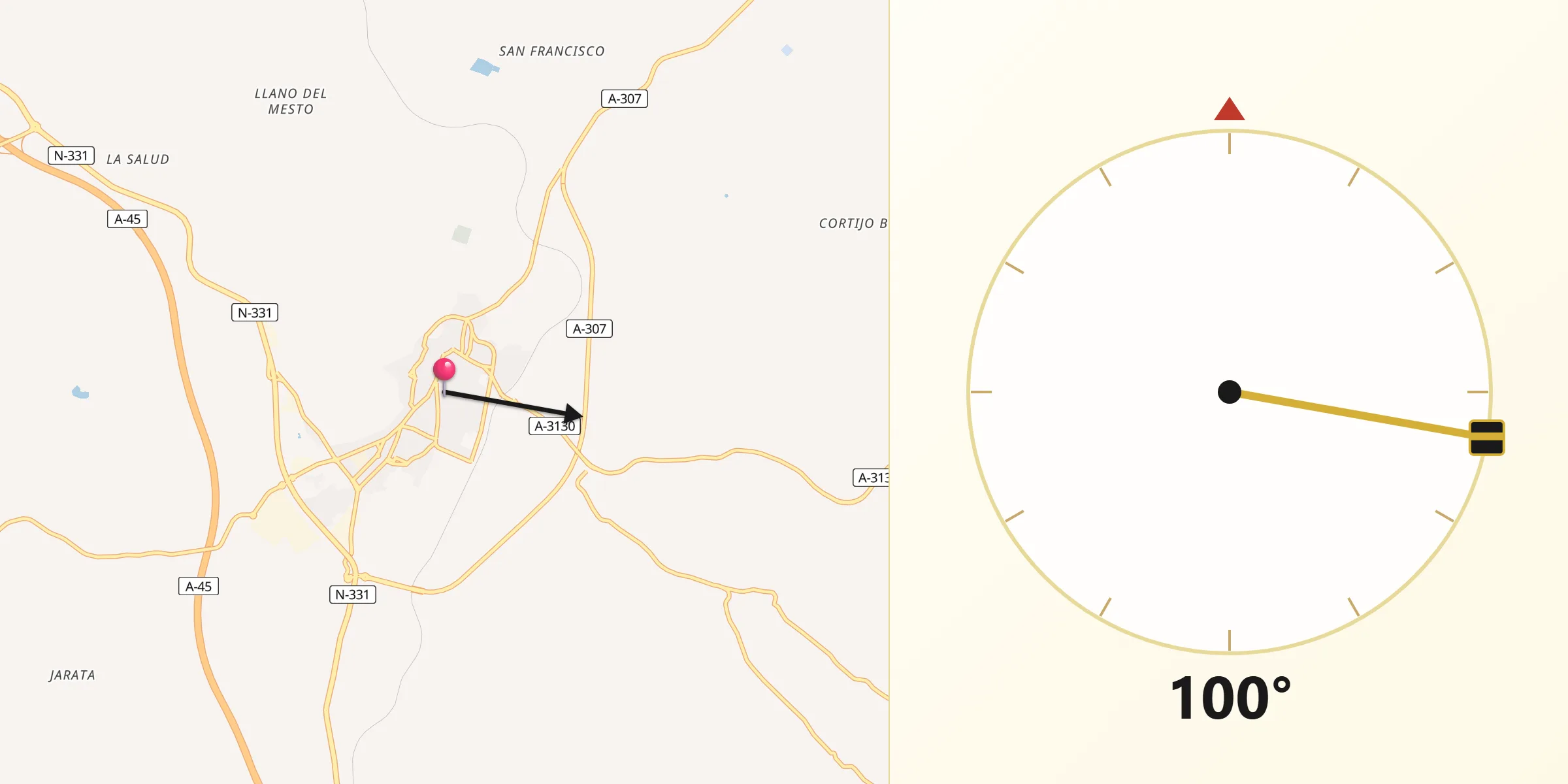 Dirección de la Qibla desde Montilla