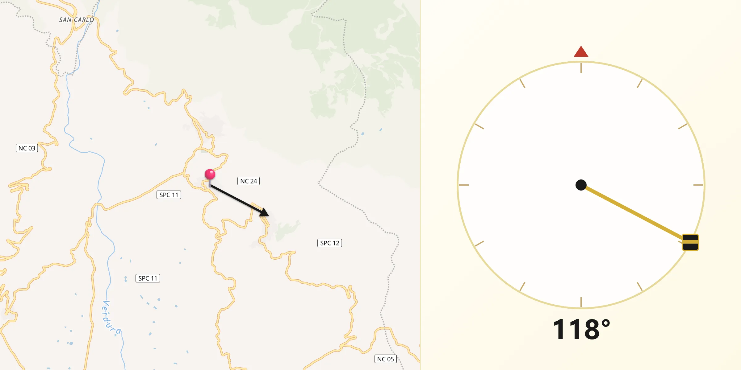 Direzione della Qibla da Villafranca Sicula