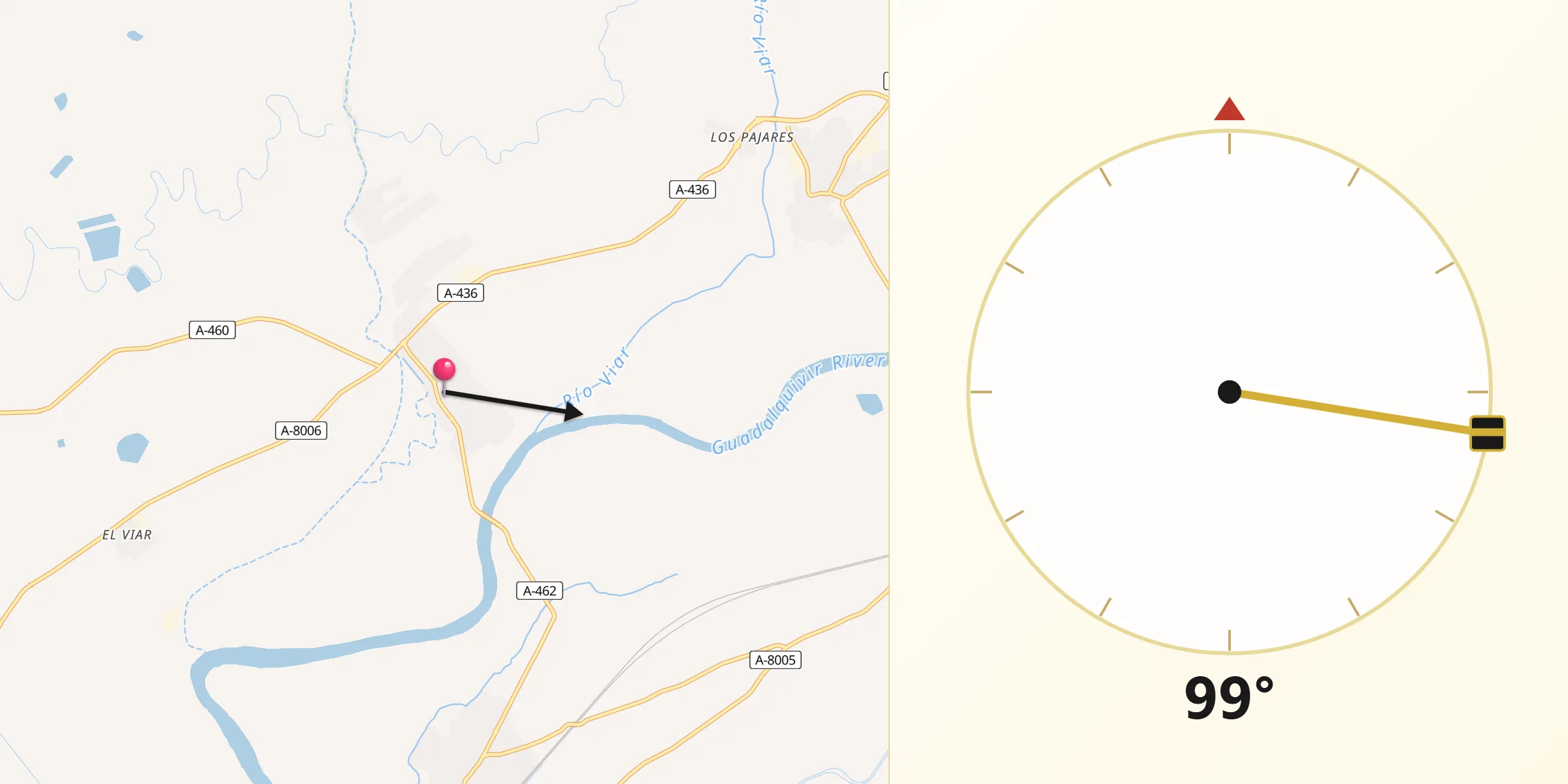 Dirección de la Qibla desde Villaverde del Río
