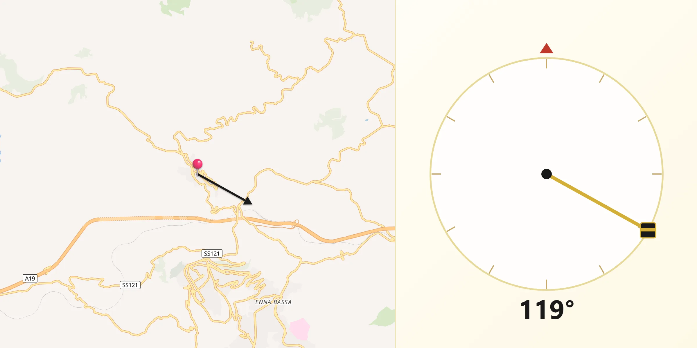 Direzione della Qibla da Calascibetta