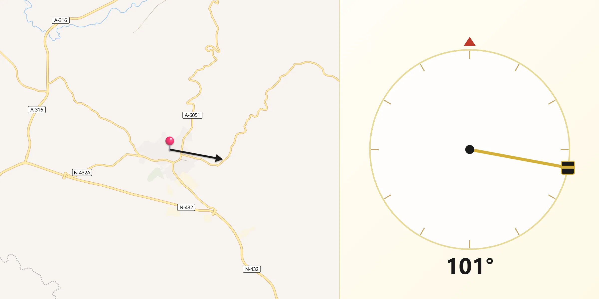 Dirección de la Qibla desde Alcaudete