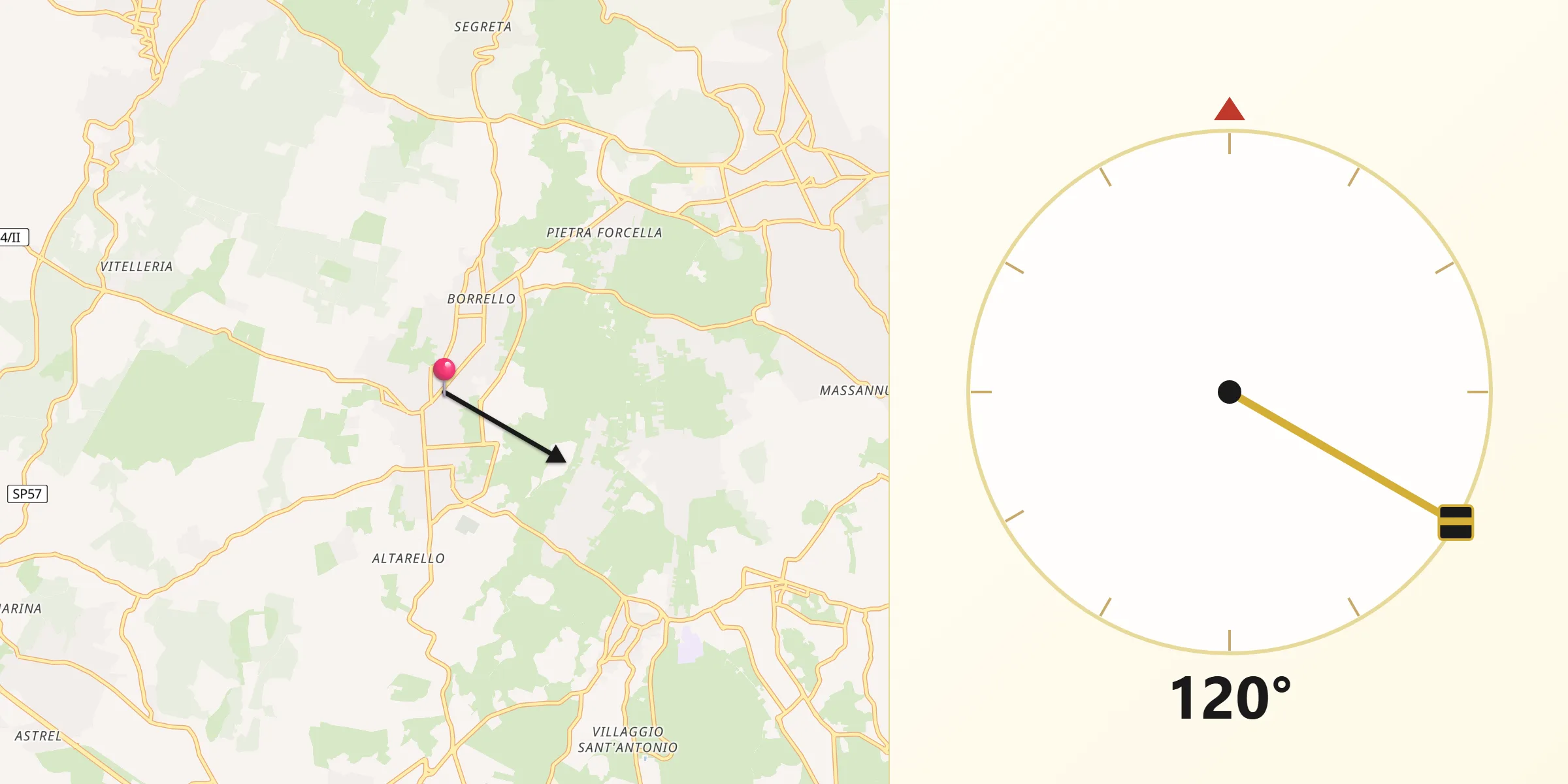 Direzione della Qibla da Belpasso