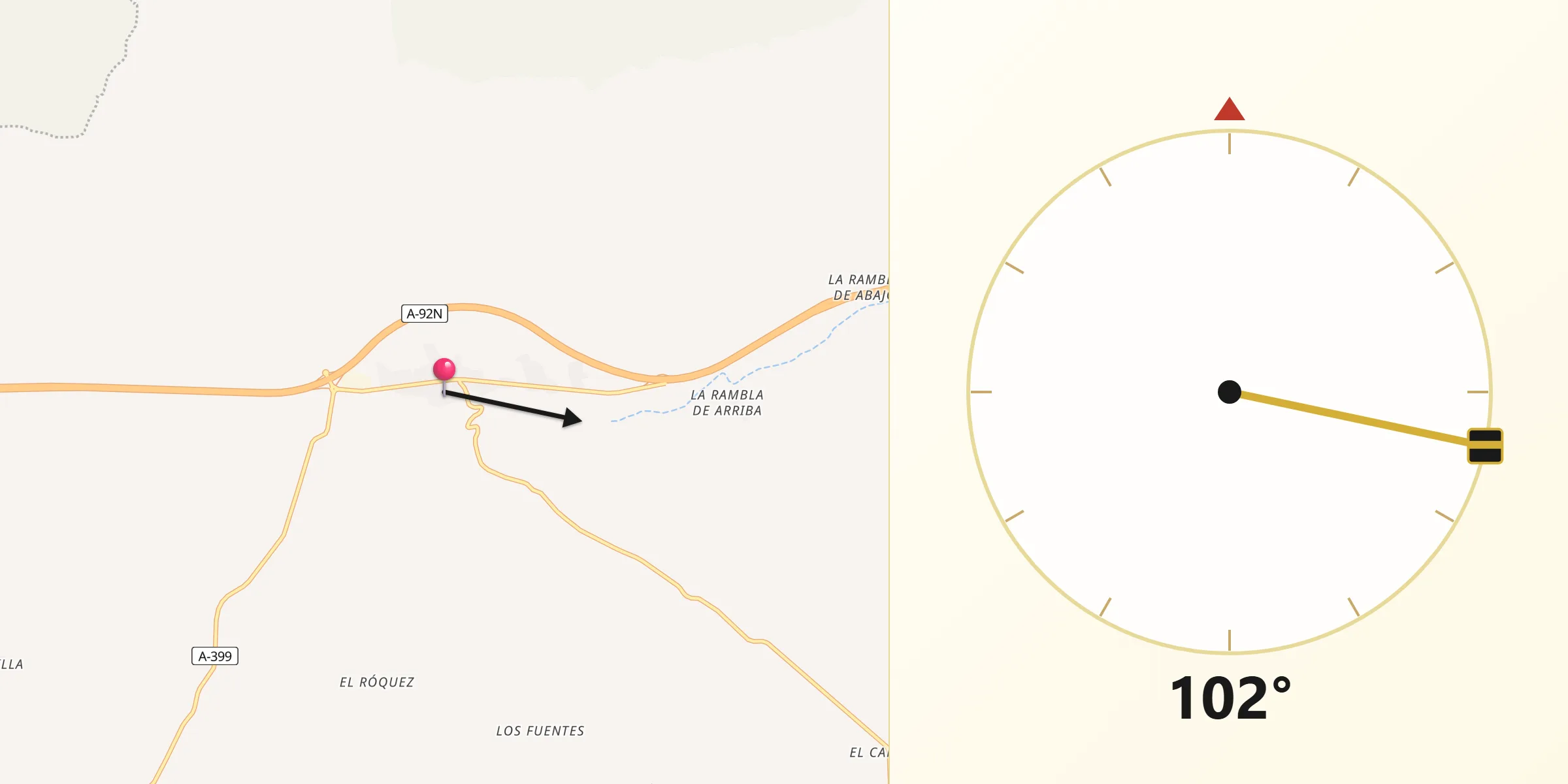 Dirección de la Qibla desde Chirivel
