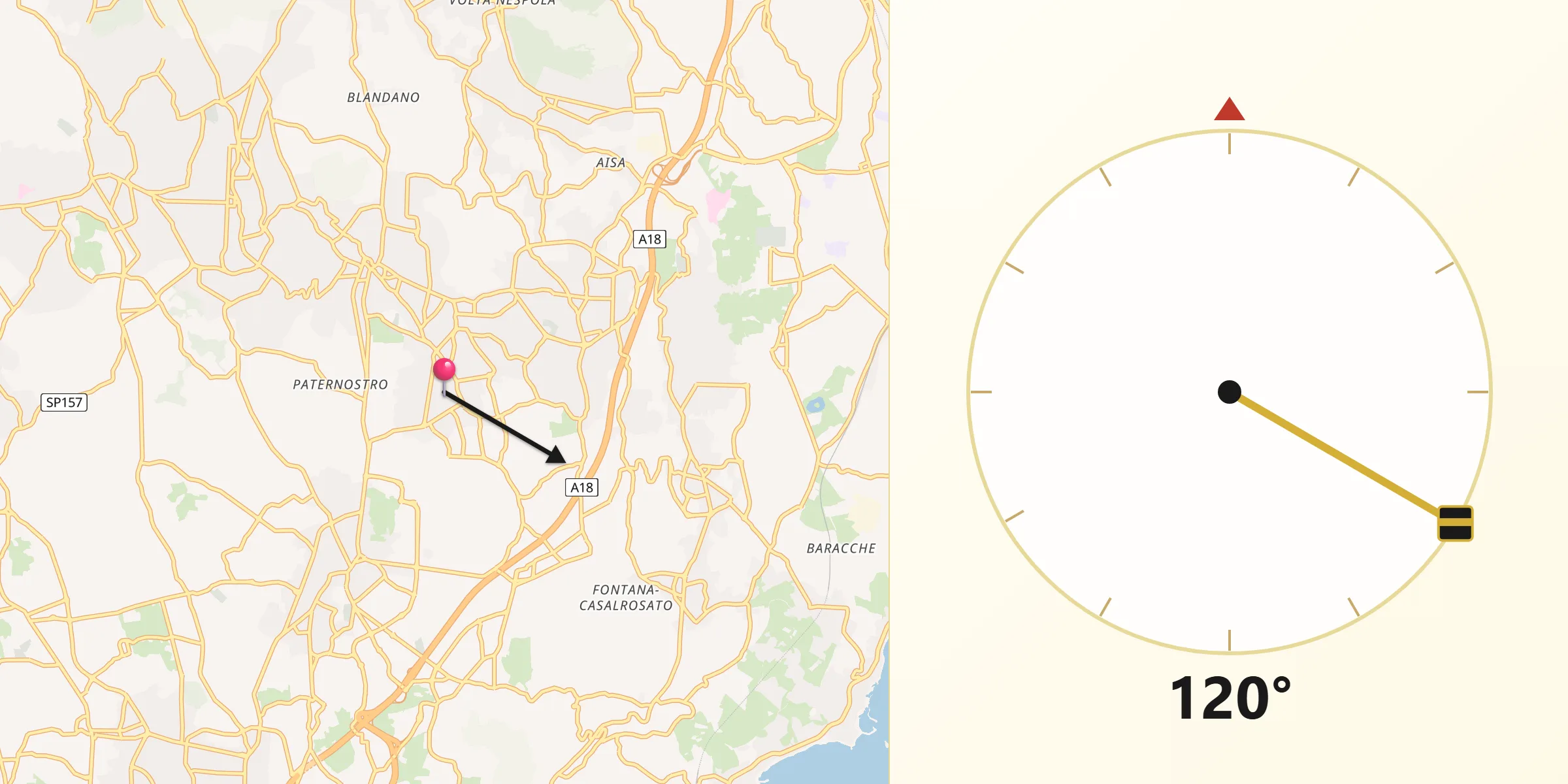 Direzione della Qibla da Aci Bonaccorsi