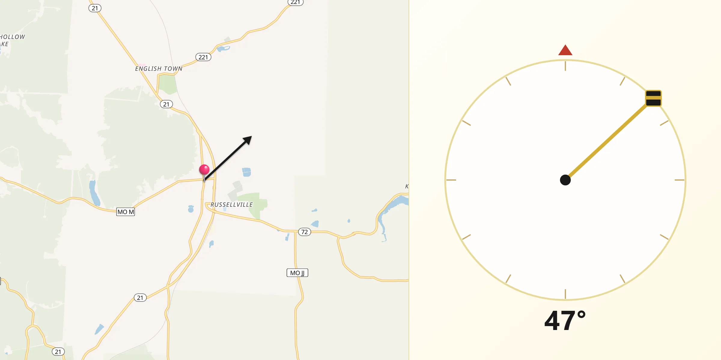 Qibla Direction from Ironton