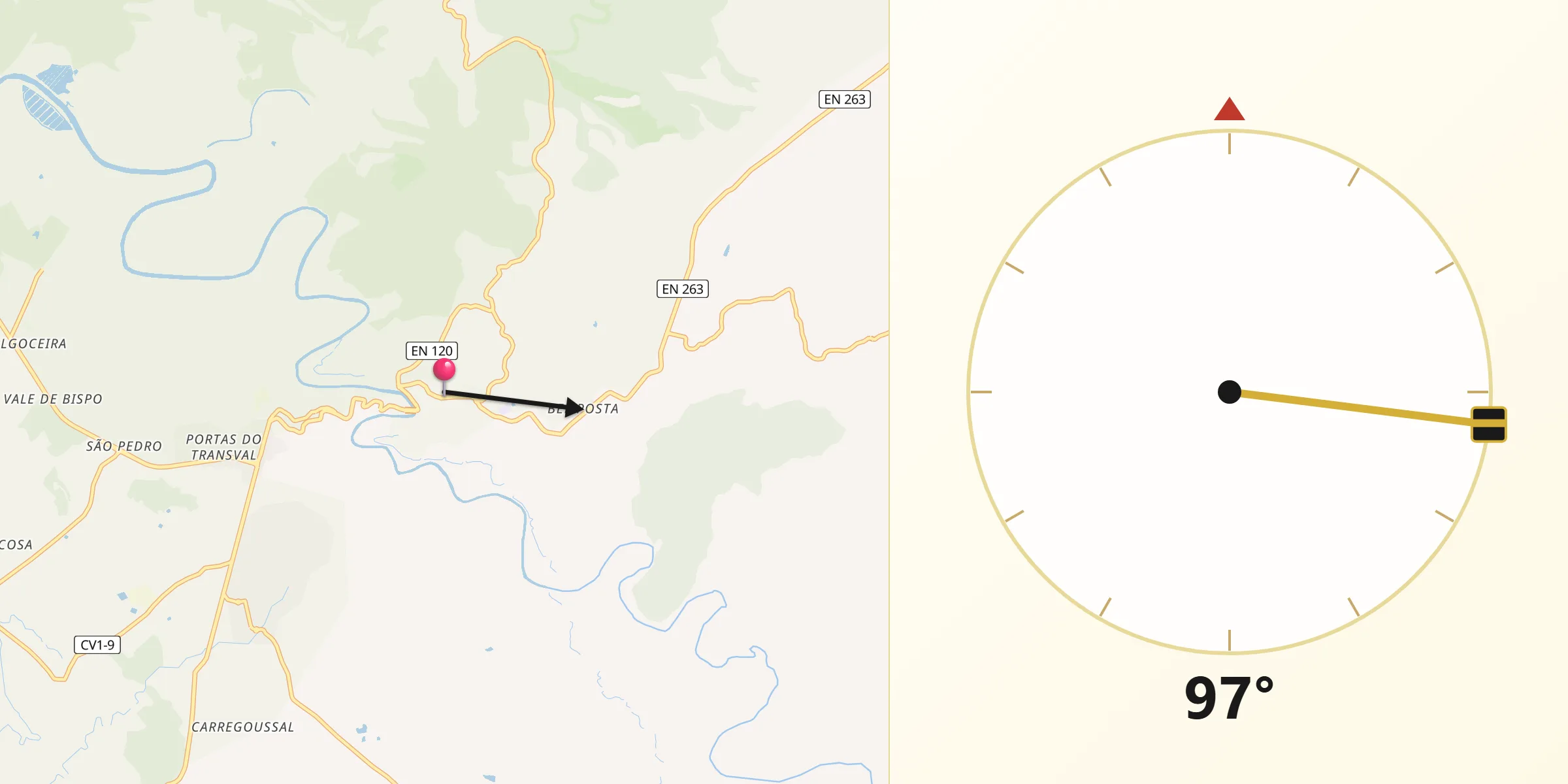 Direção da Qibla a partir de Odemira
