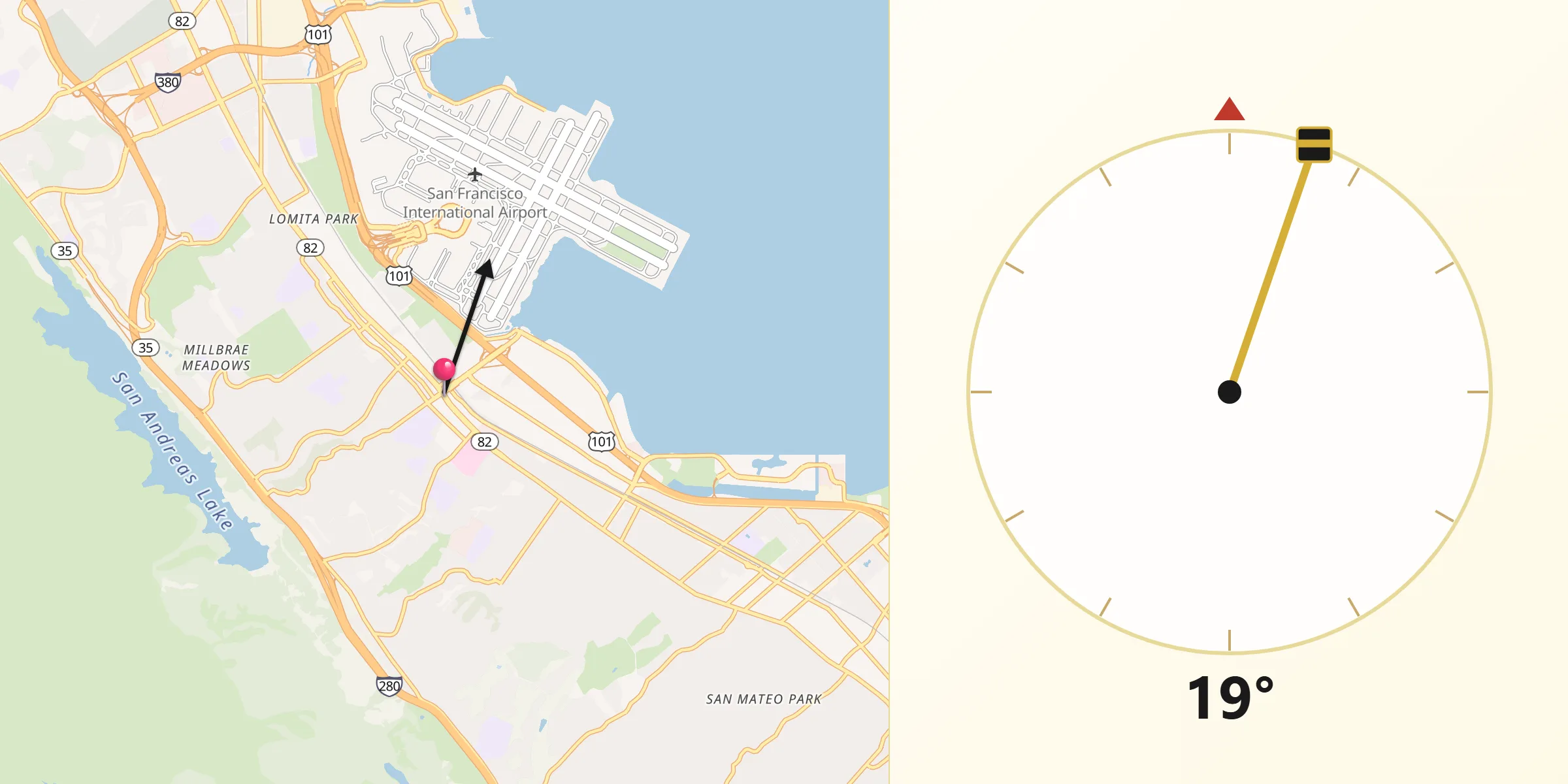 Qibla Direction from Millbrae