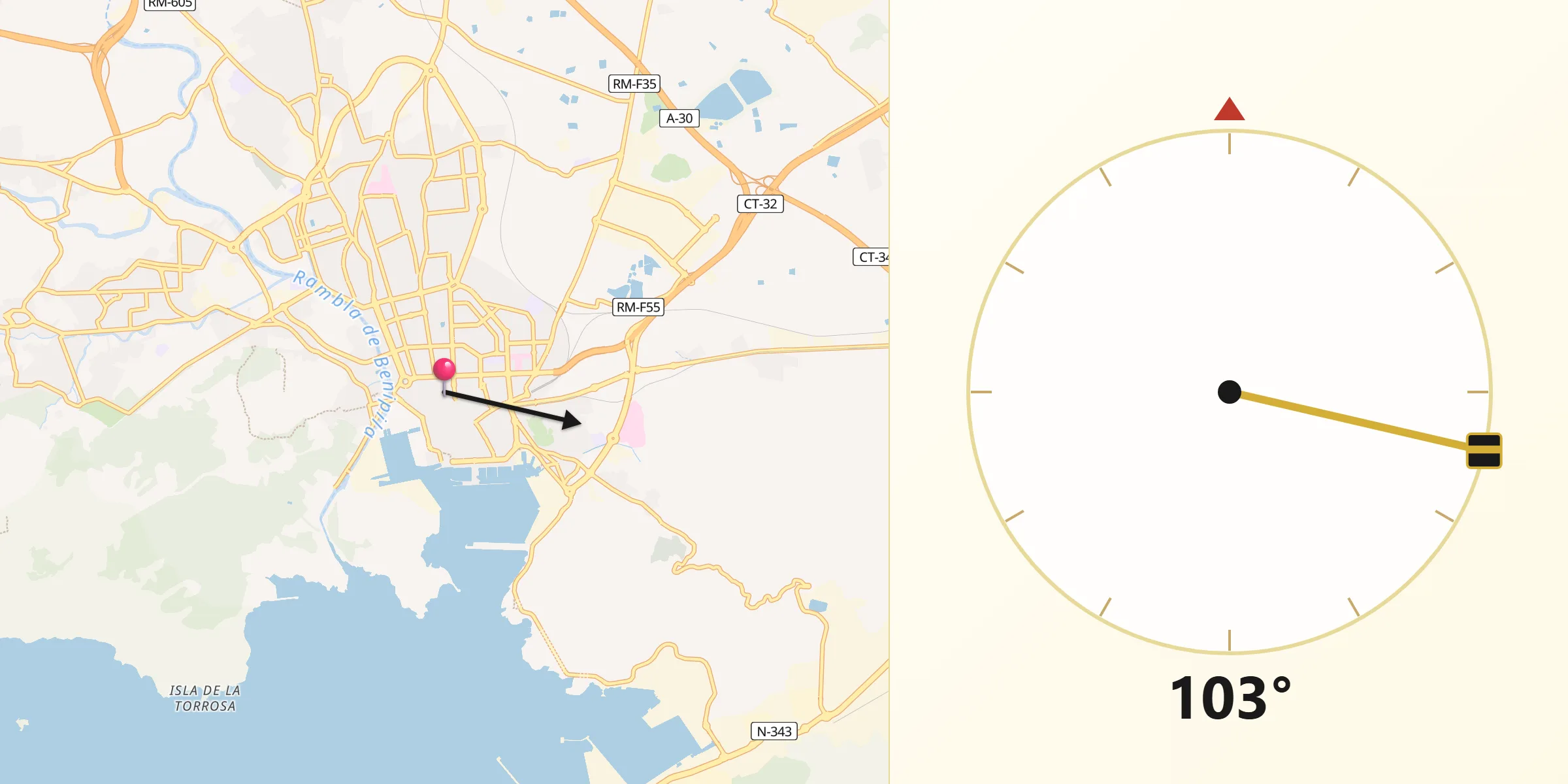 Direção da Qibla a partir de Cartagena