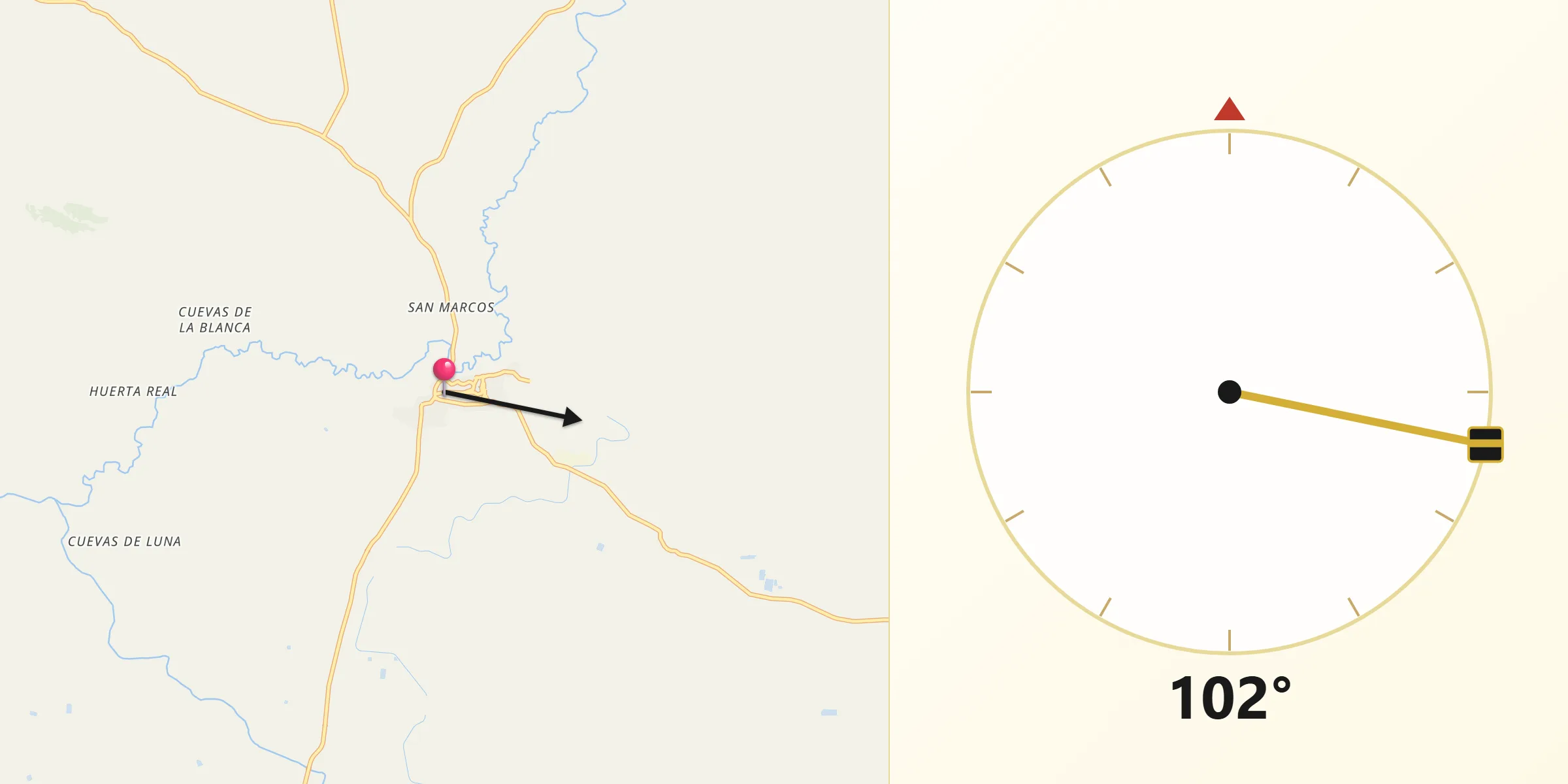 Dirección de la Qibla desde Benamaurel