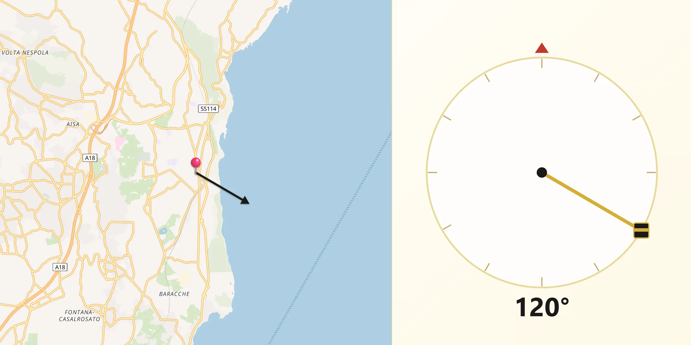 Direzione della Qibla da Acireale