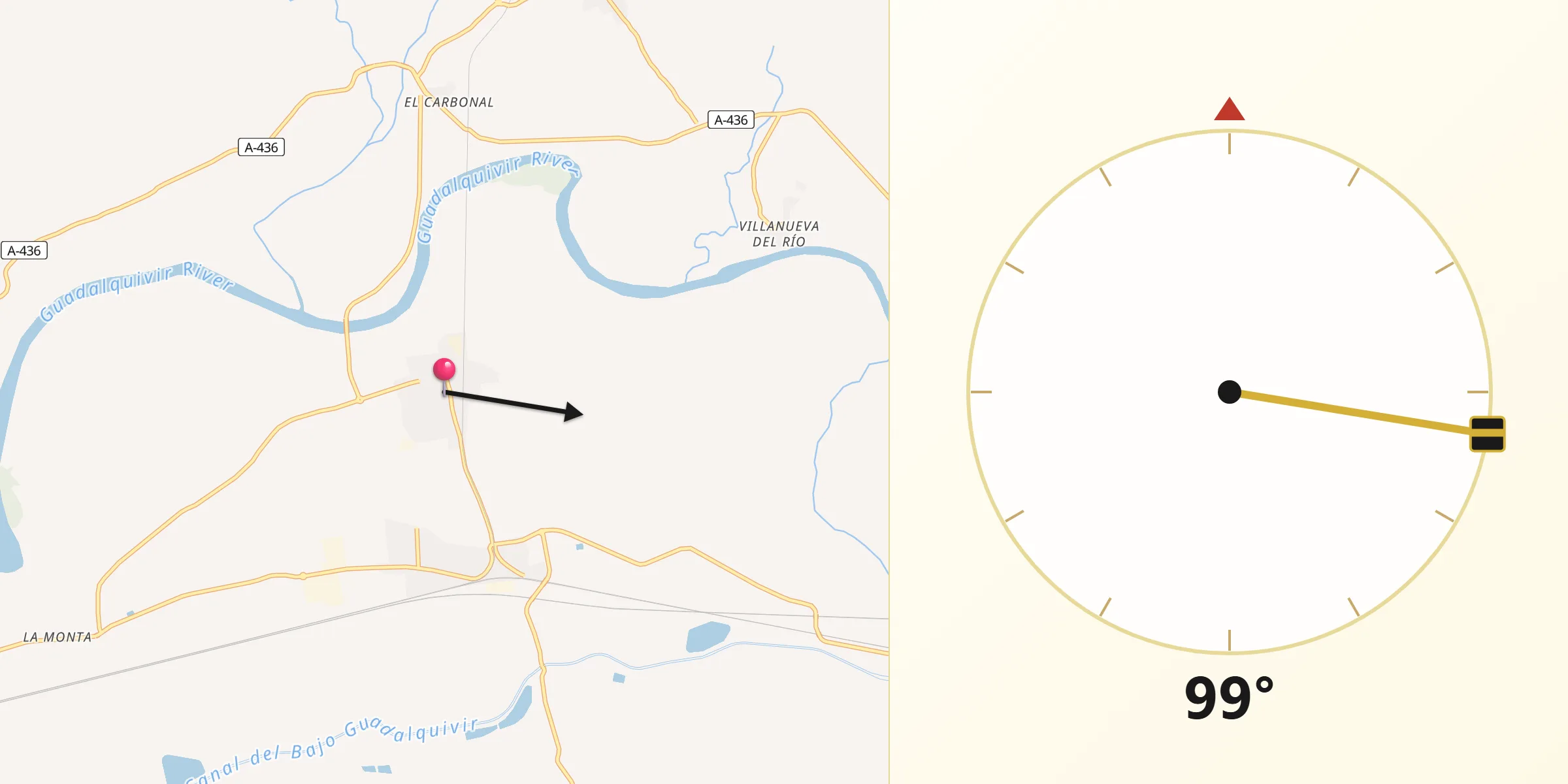 Dirección de la Qibla desde Tocina