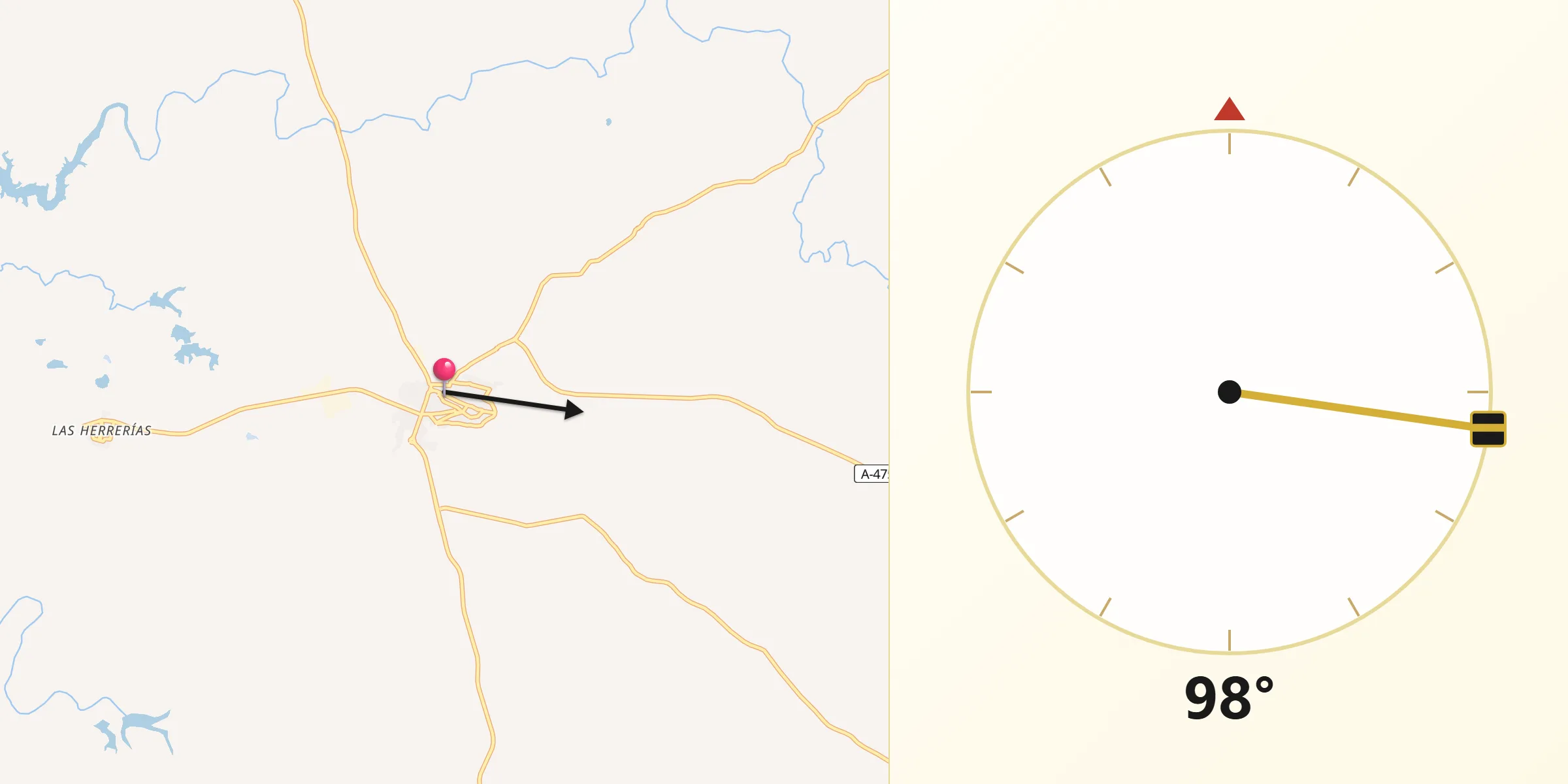 Dirección de la Qibla desde Puebla de Guzmán