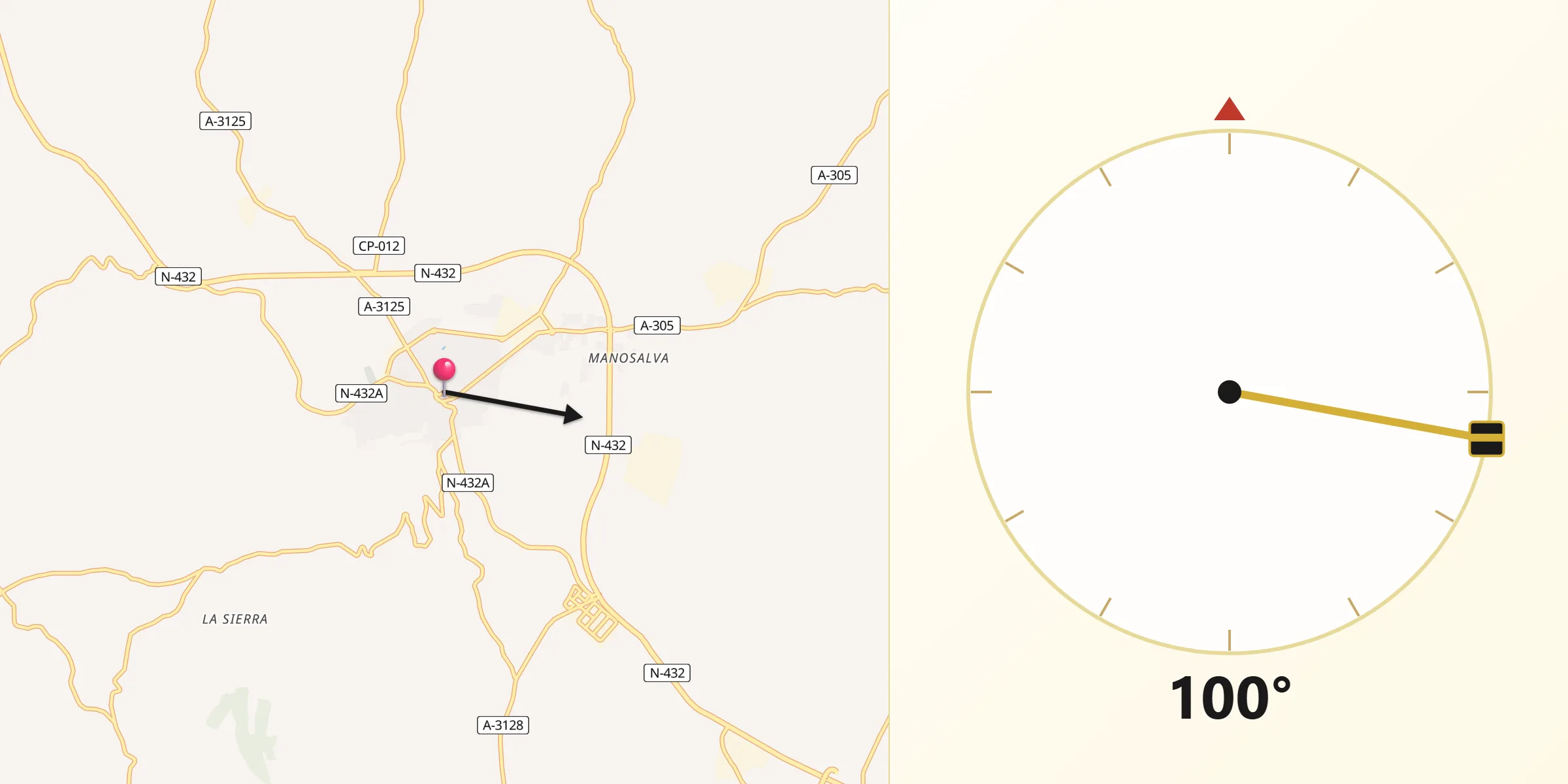 Dirección de la Qibla desde Baena