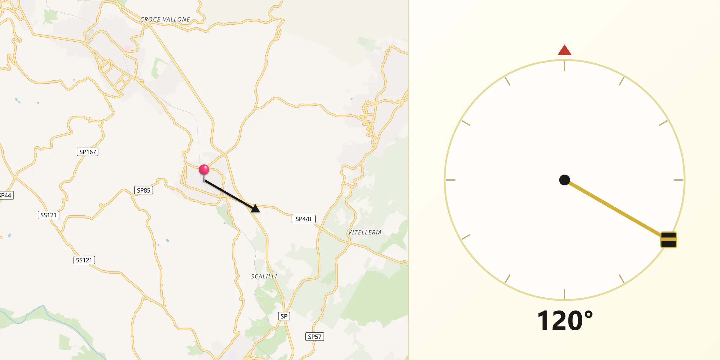 Direzione della Qibla da Santa Maria di Licodia