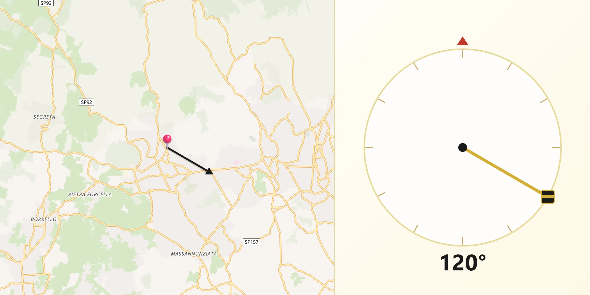 Direzione della Qibla da Nicolosi