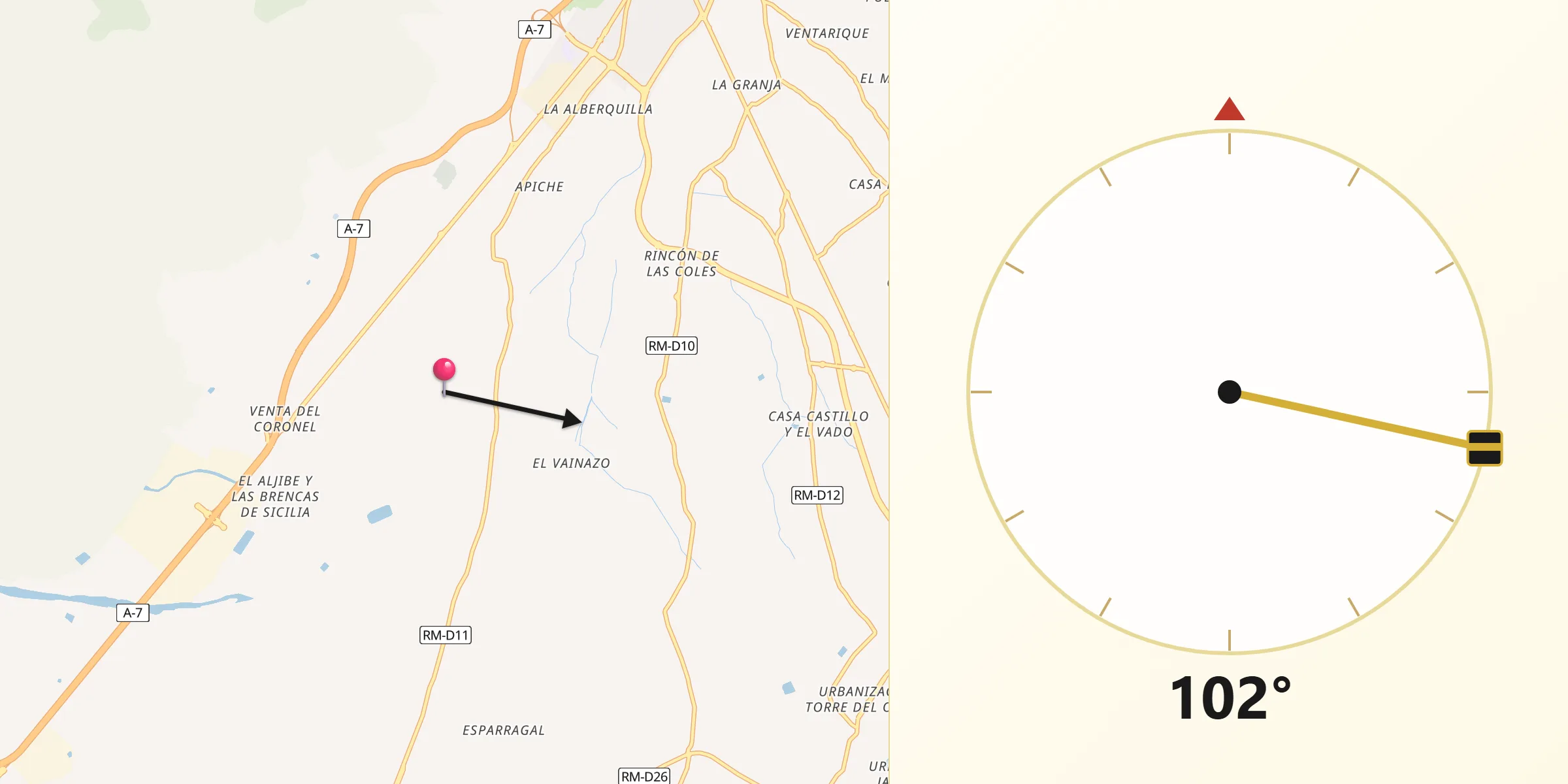 Dirección de la Qibla desde La Torrecilla