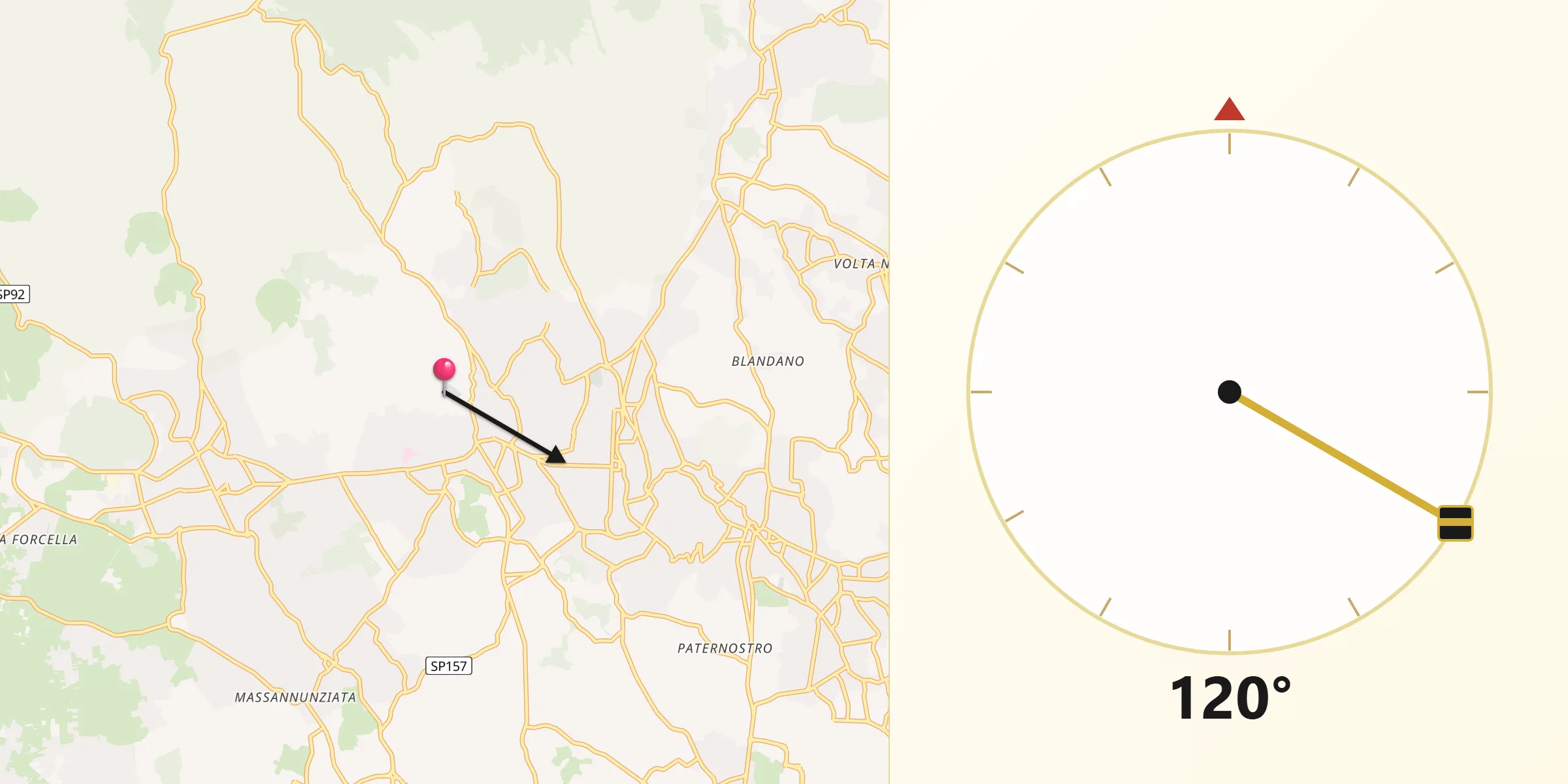 Direzione della Qibla da Pedara
