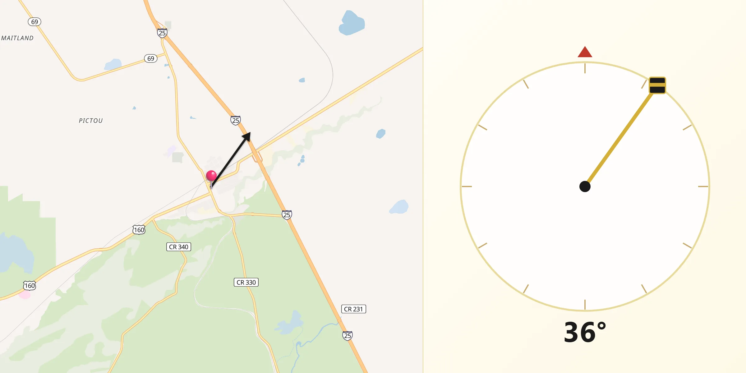 Qibla Direction from Walsenburg