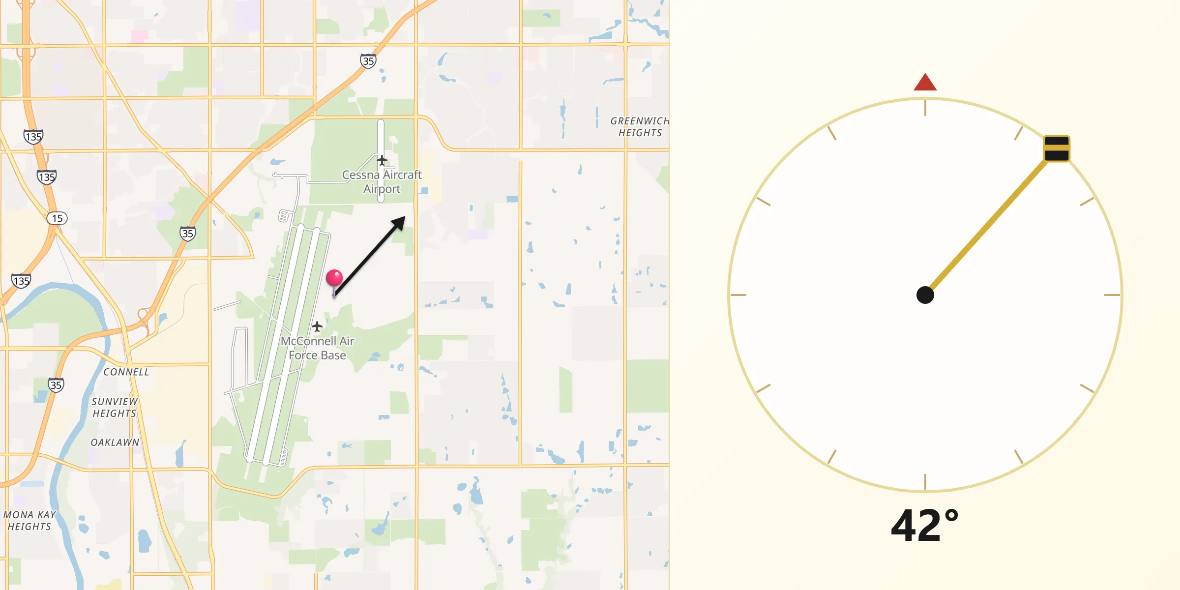 Qibla Direction from McConnell AFB