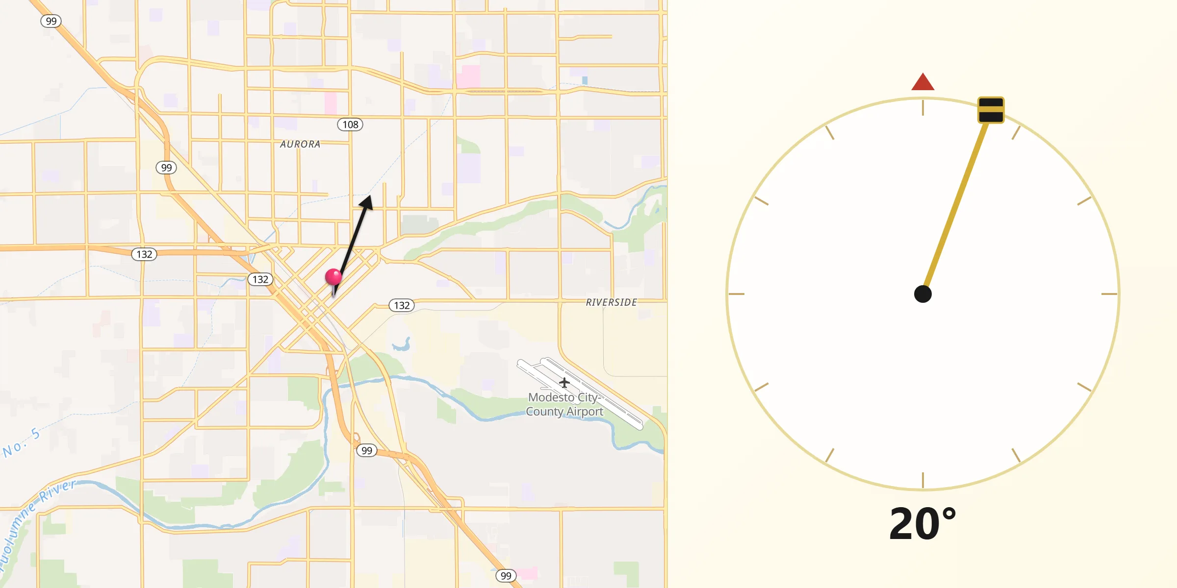 Qibla Direction from Modesto