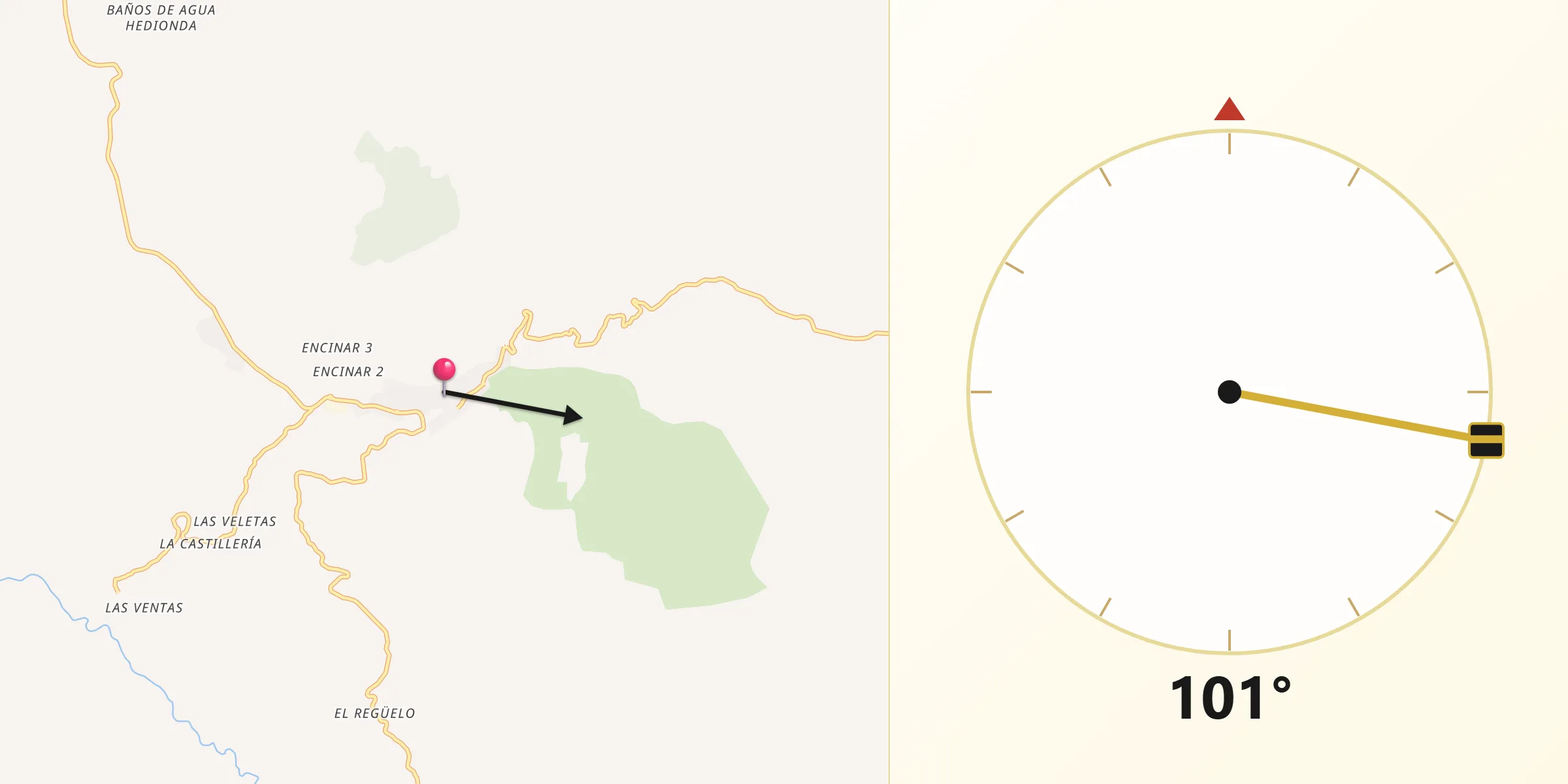Dirección de la Qibla desde Fuensanta de Martos