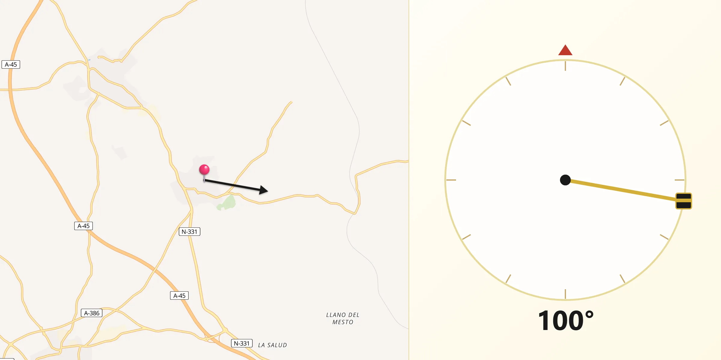 Dirección de la Qibla desde Montemayor