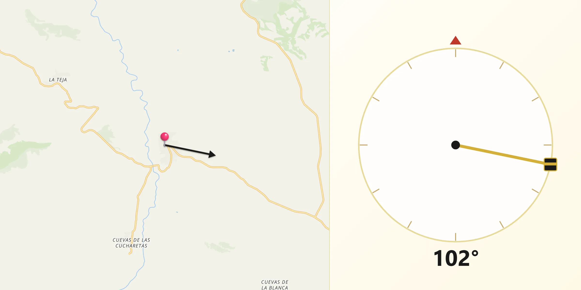 Dirección de la Qibla desde Cortes de Baza