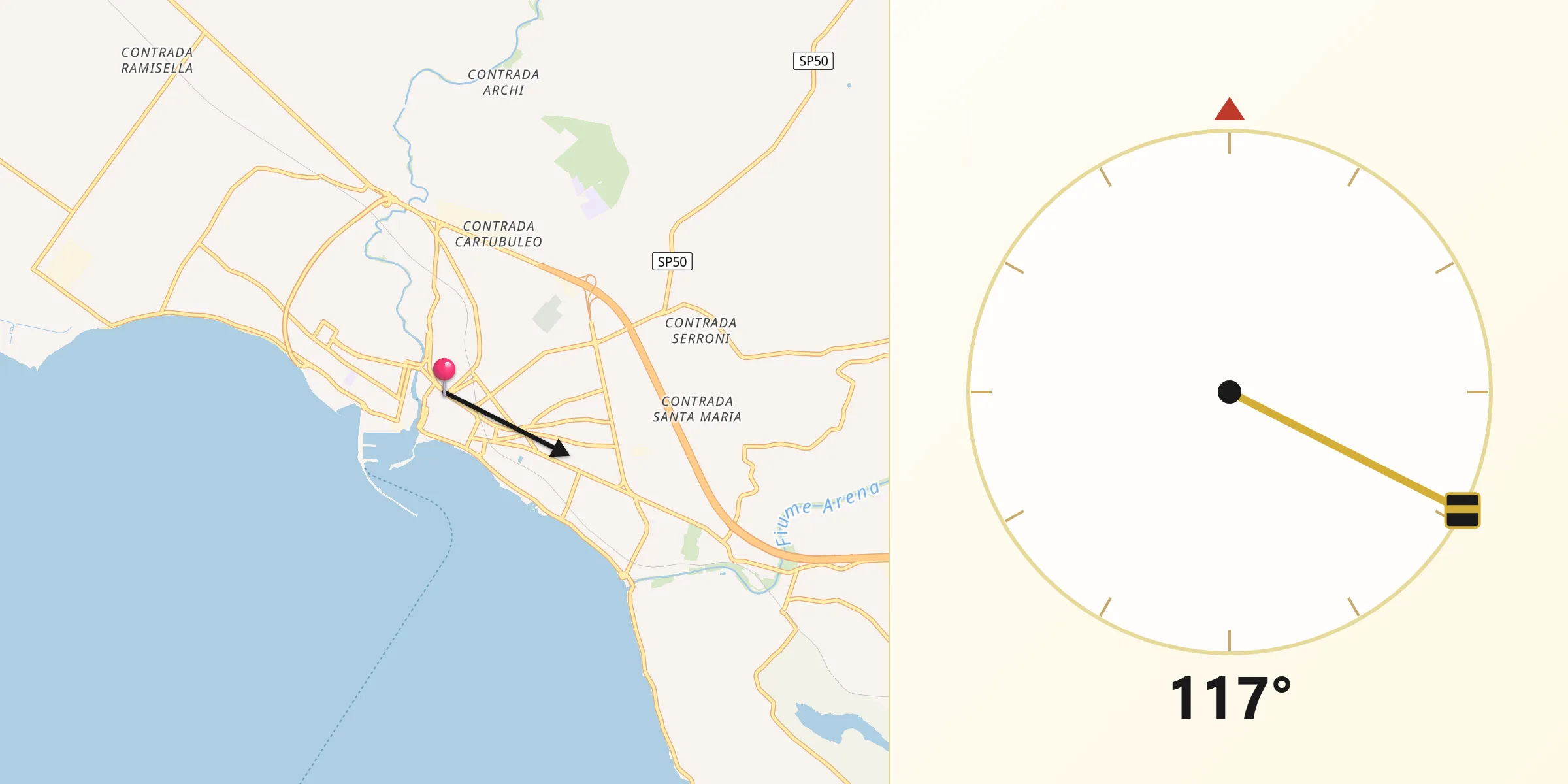 Direzione della Qibla da Mazara del Vallo