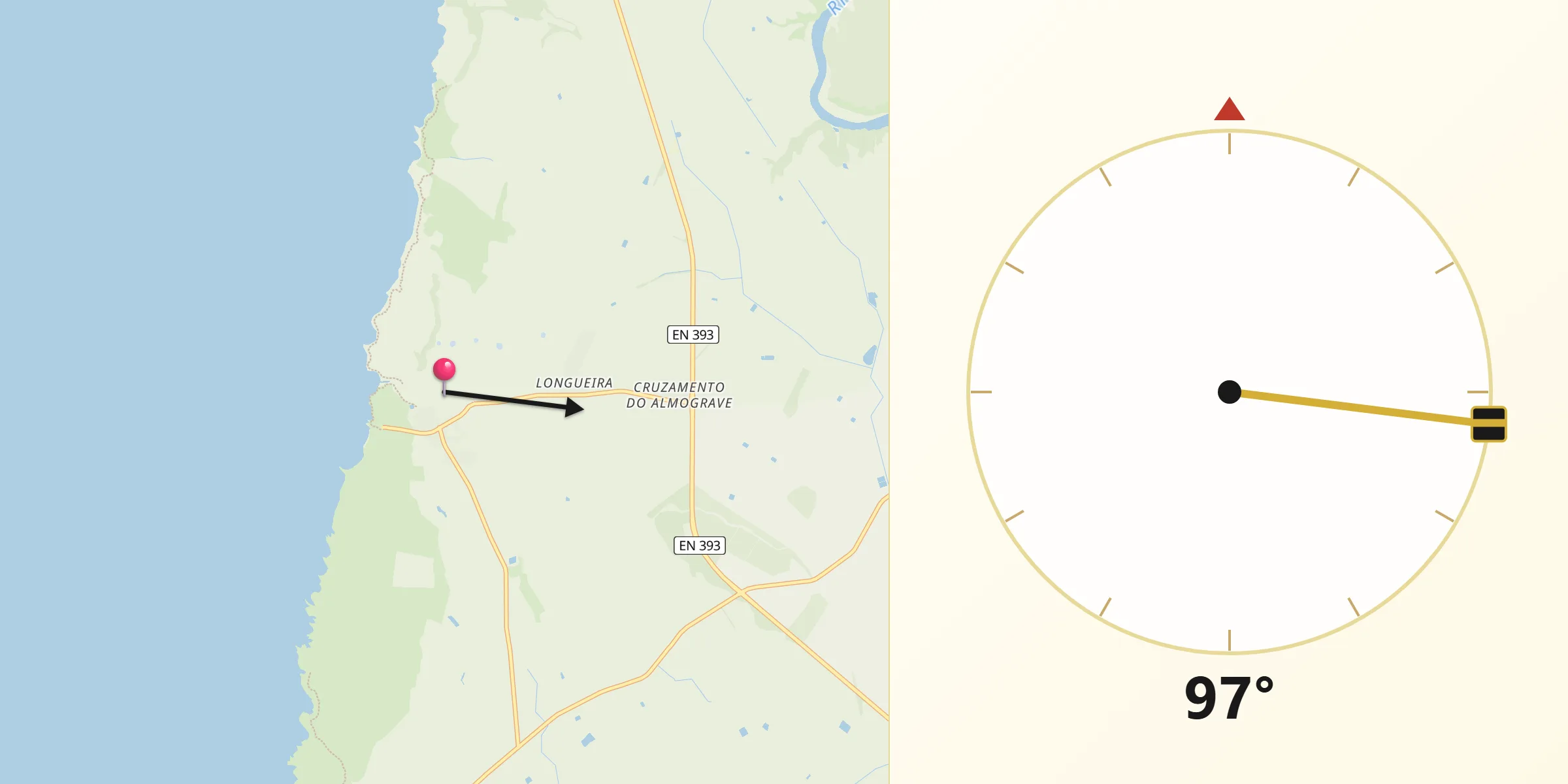 Direção da Qibla a partir de Almograve