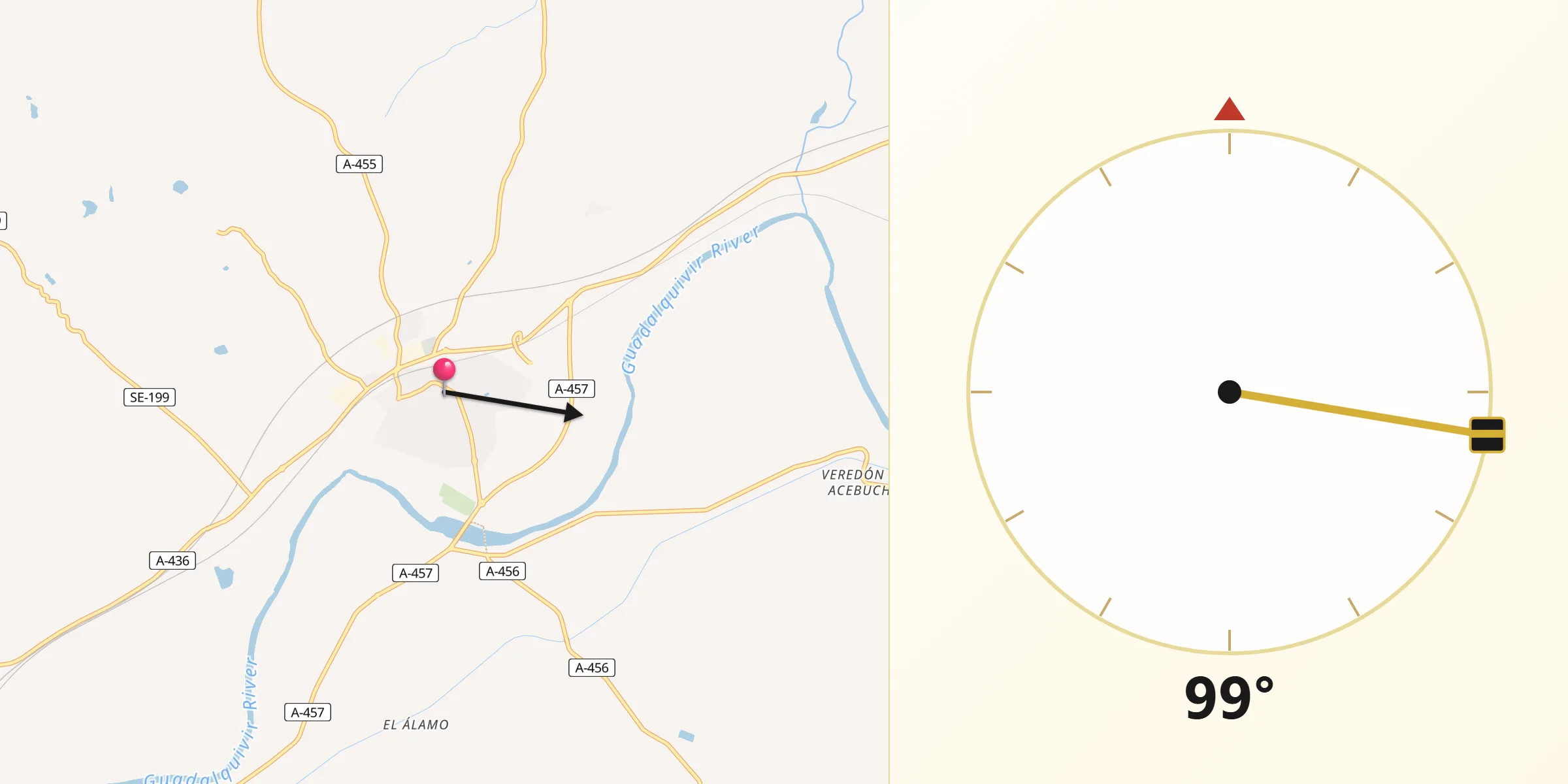 Dirección de la Qibla desde Lora del Río