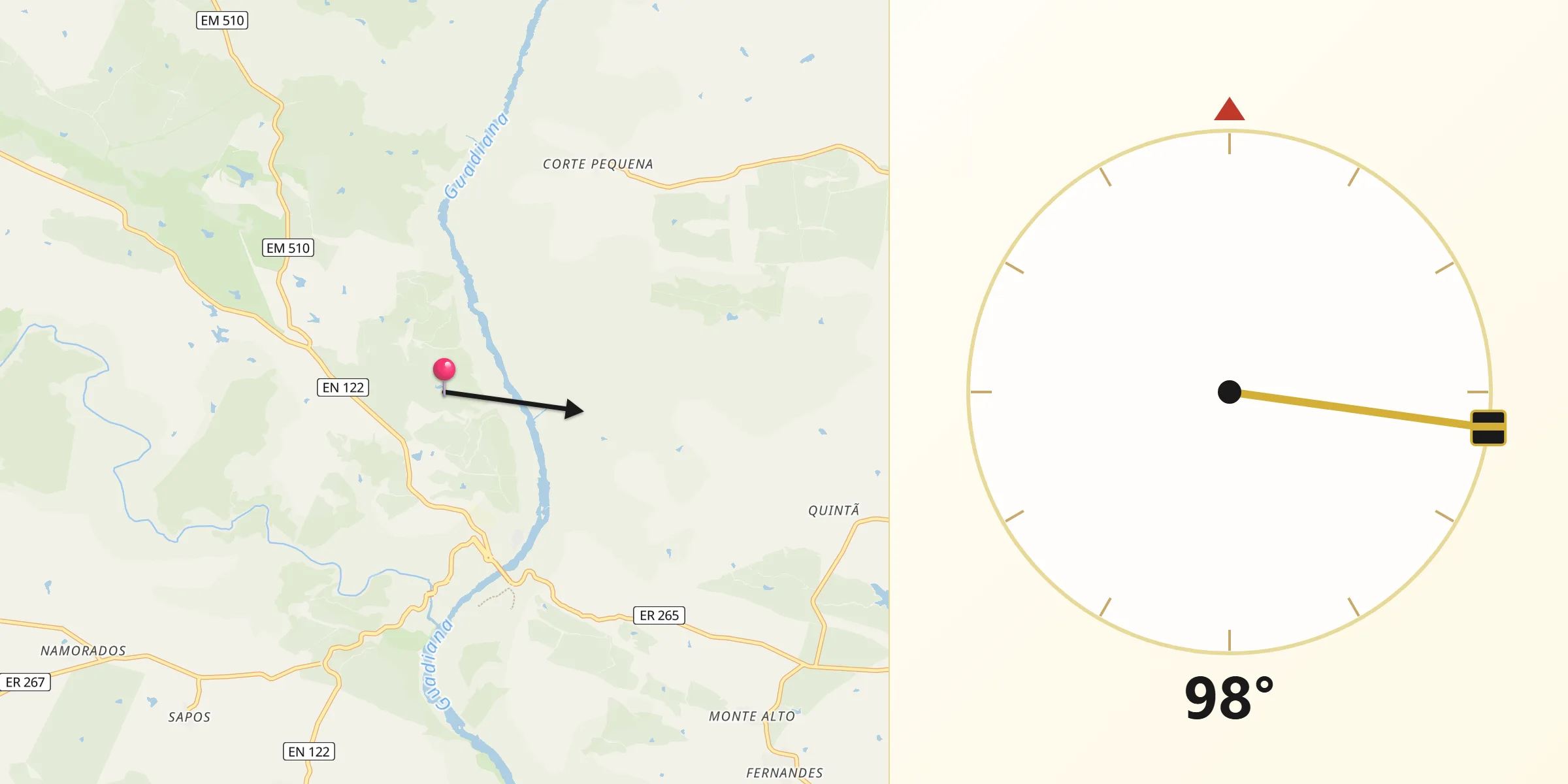 Direção da Qibla a partir de Mértola