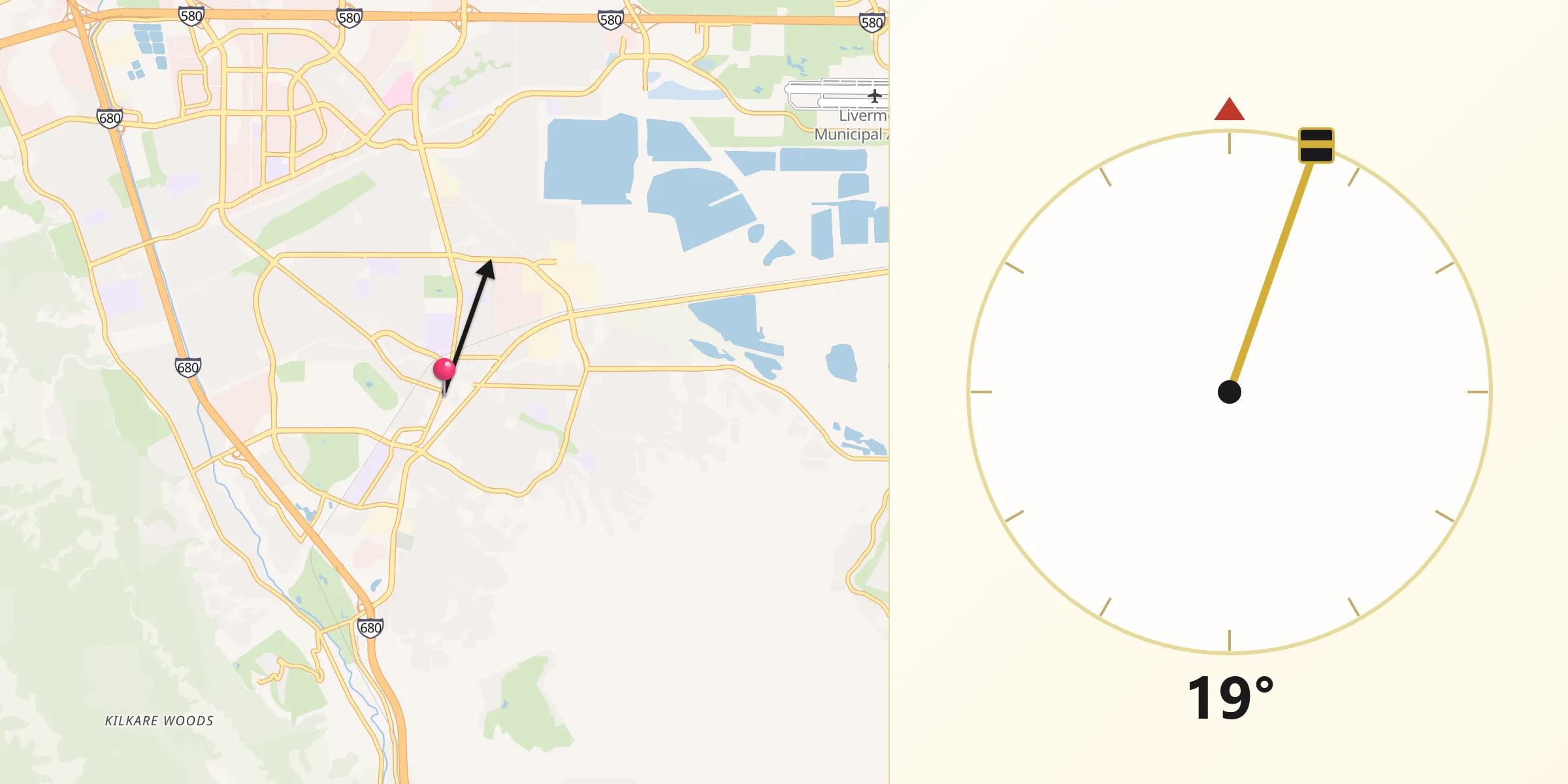 Qibla Direction from Pleasanton
