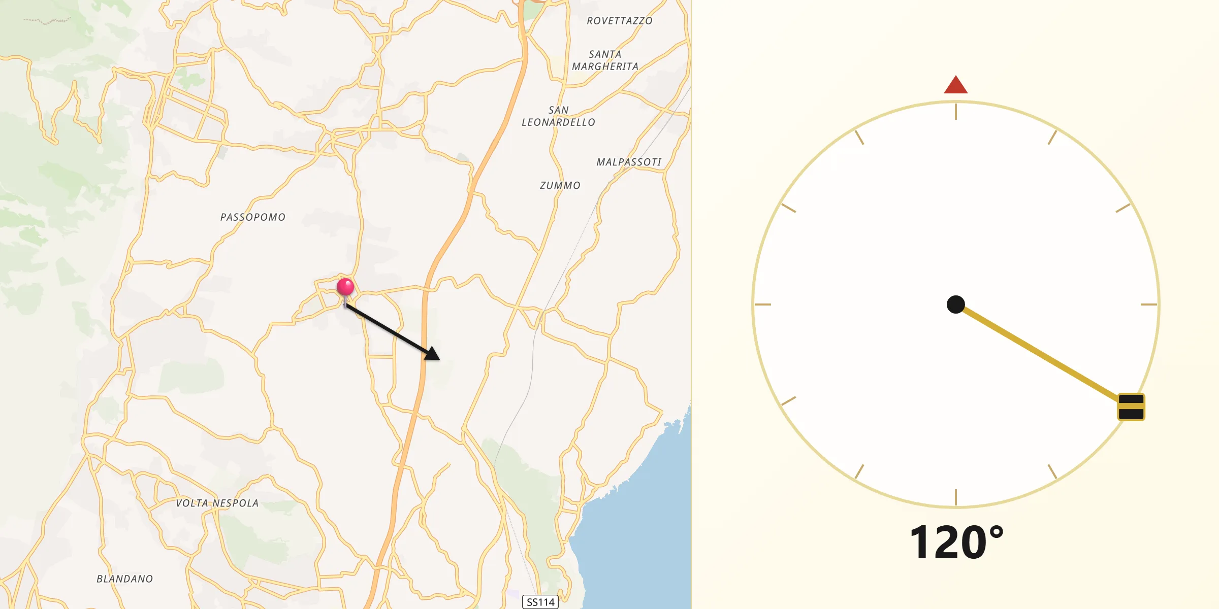 Direzione della Qibla da Linera