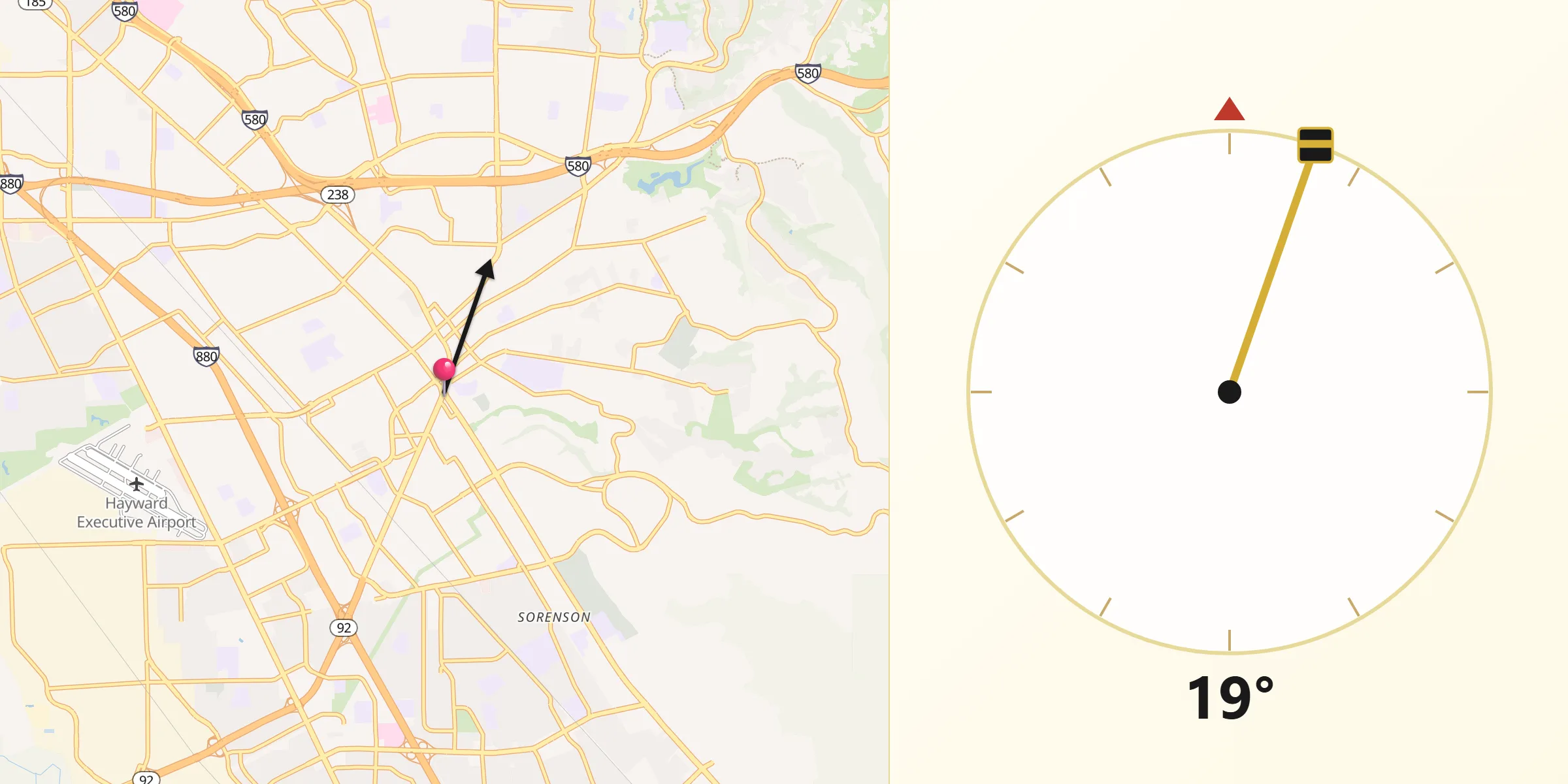 Qibla Direction from Hayward