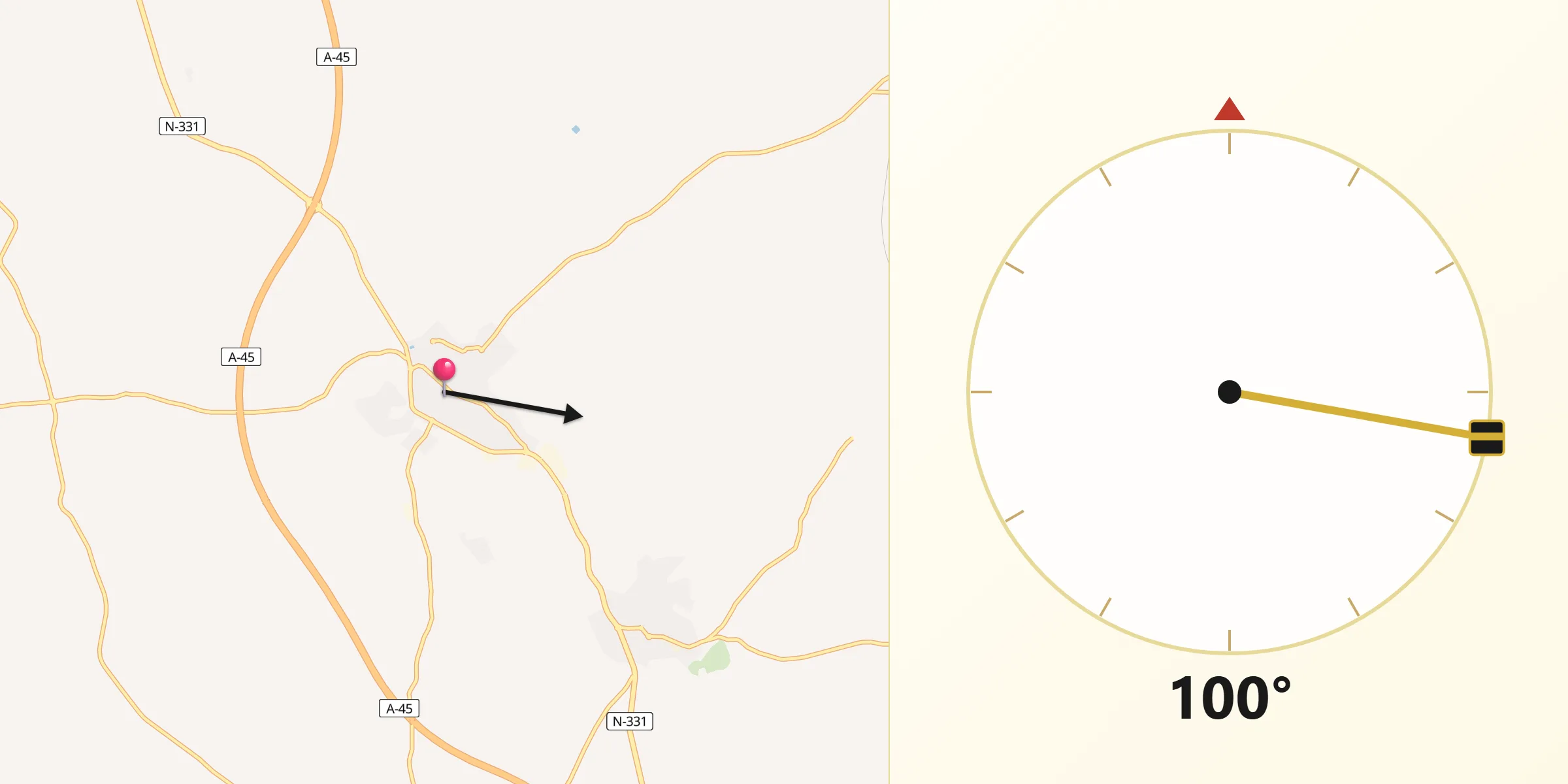 Dirección de la Qibla desde Fernán-Núñez