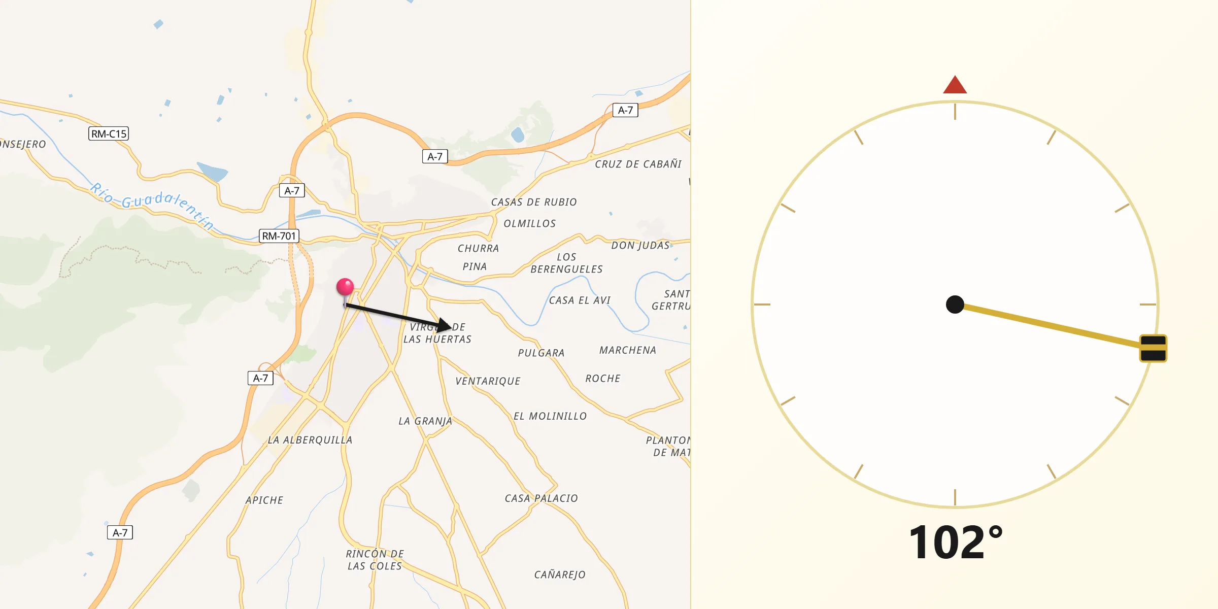 Dirección de la Qibla desde Lorca