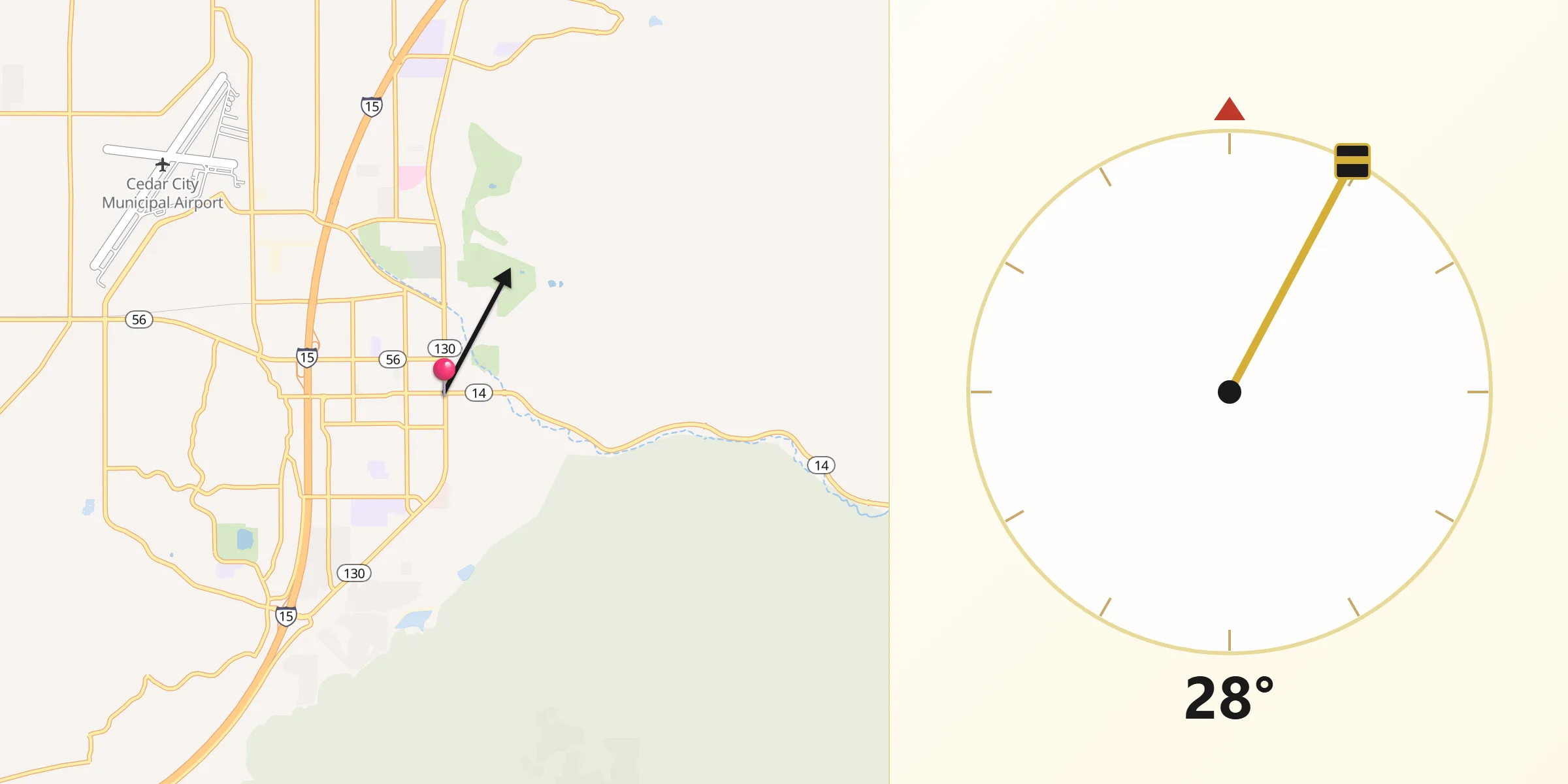 Qibla Direction from Cedar City