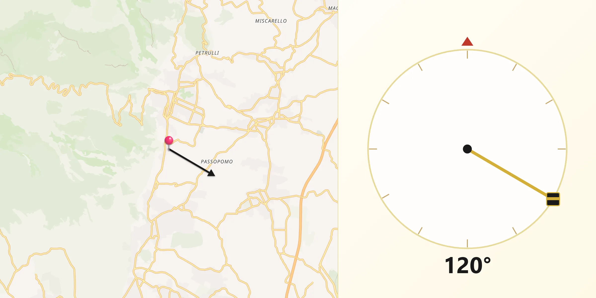 Direzione della Qibla da Zafferana Etnea